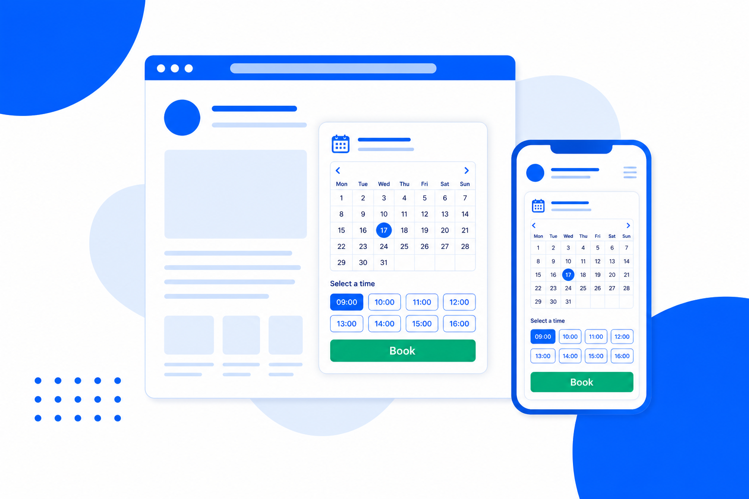 A booking widget embedded inside a website page and a phone