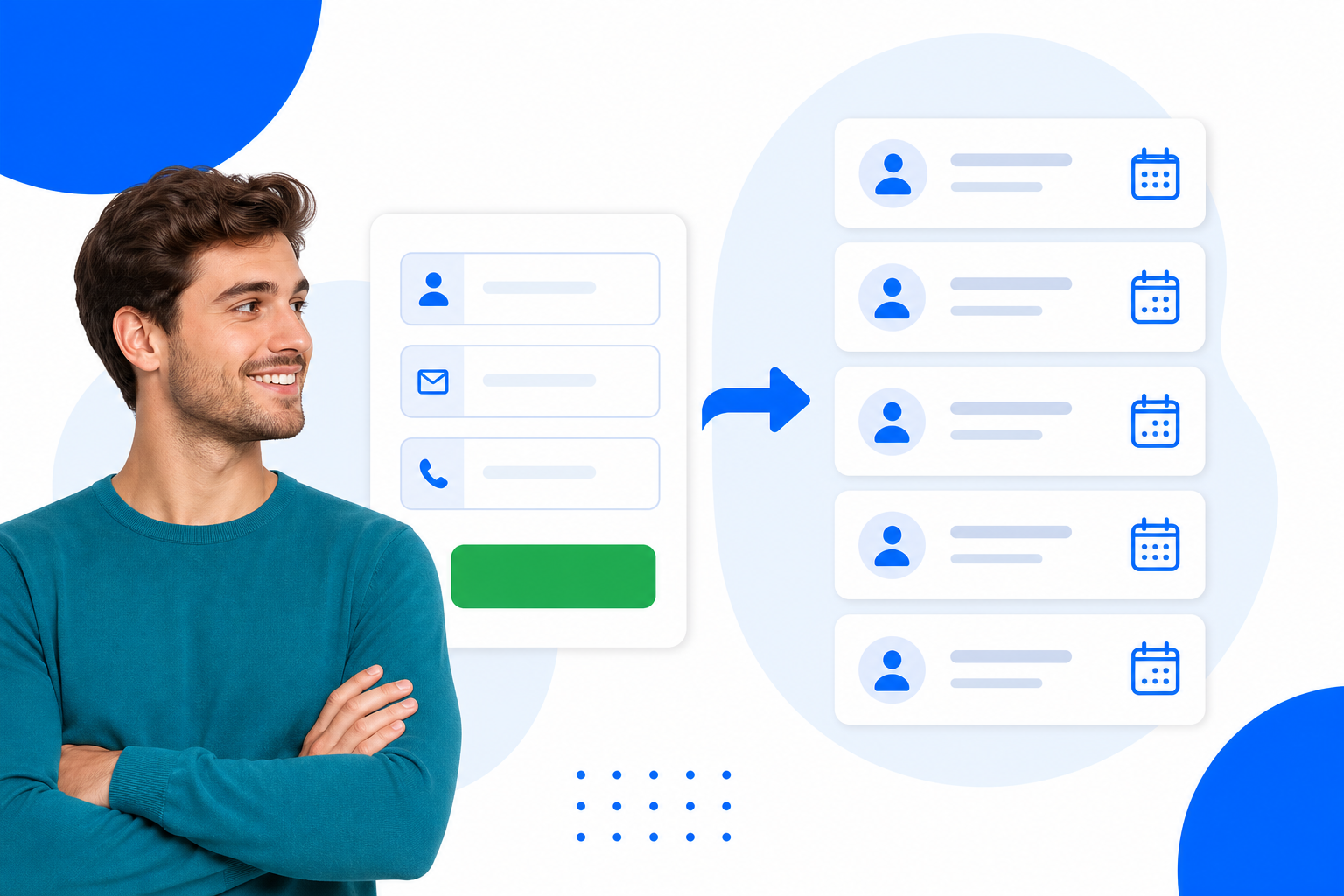 New booking contacts flowing into a leads inbox list