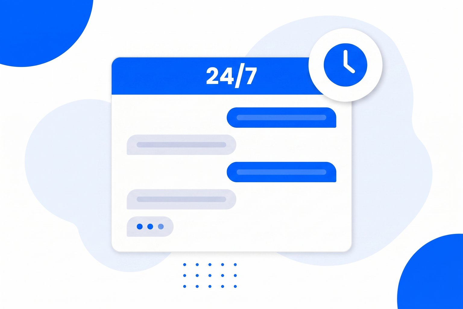 A chat conversation with short friendly replies and a typing indicator