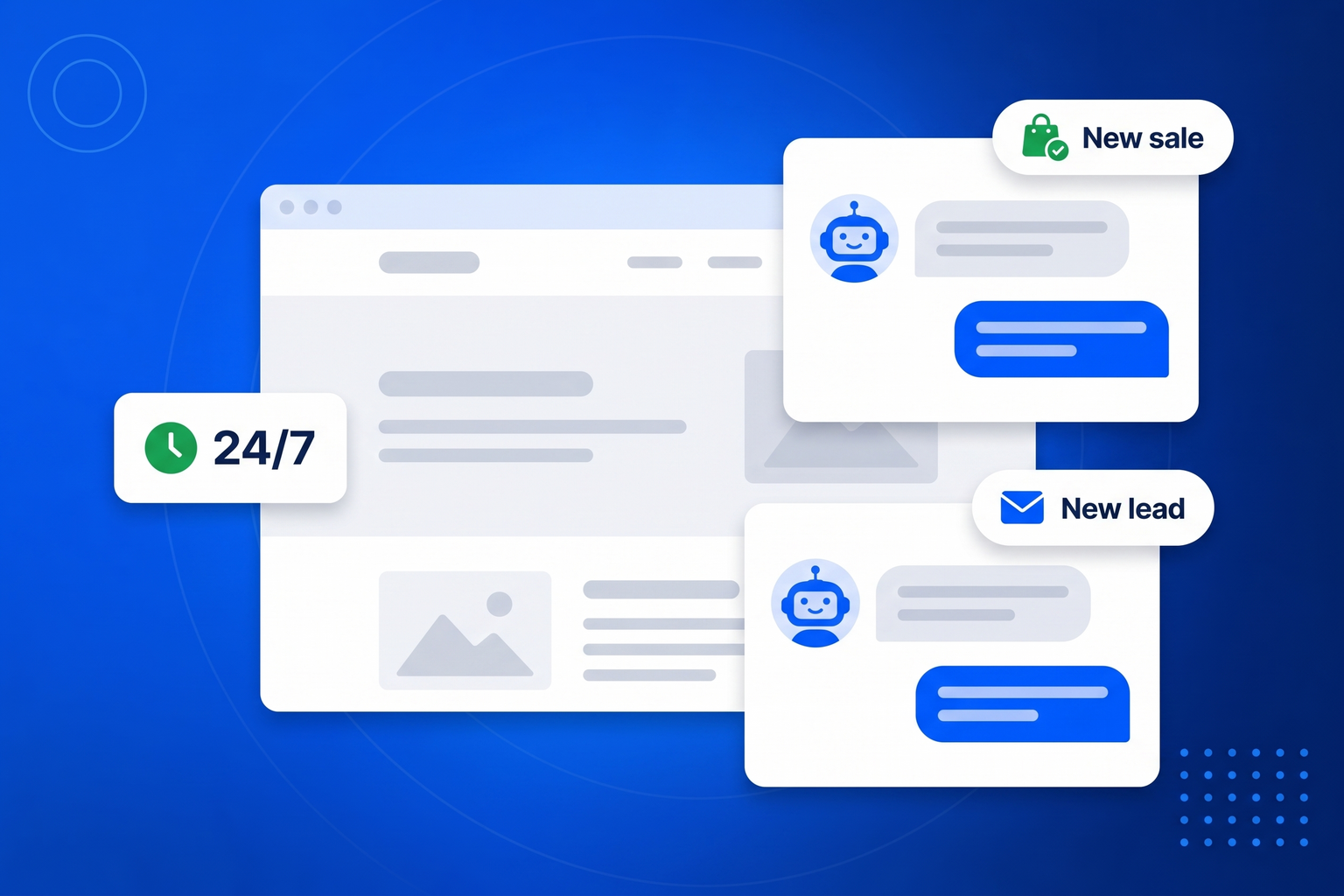 An AI chat widget answering a visitor on a website and handing over a contact
