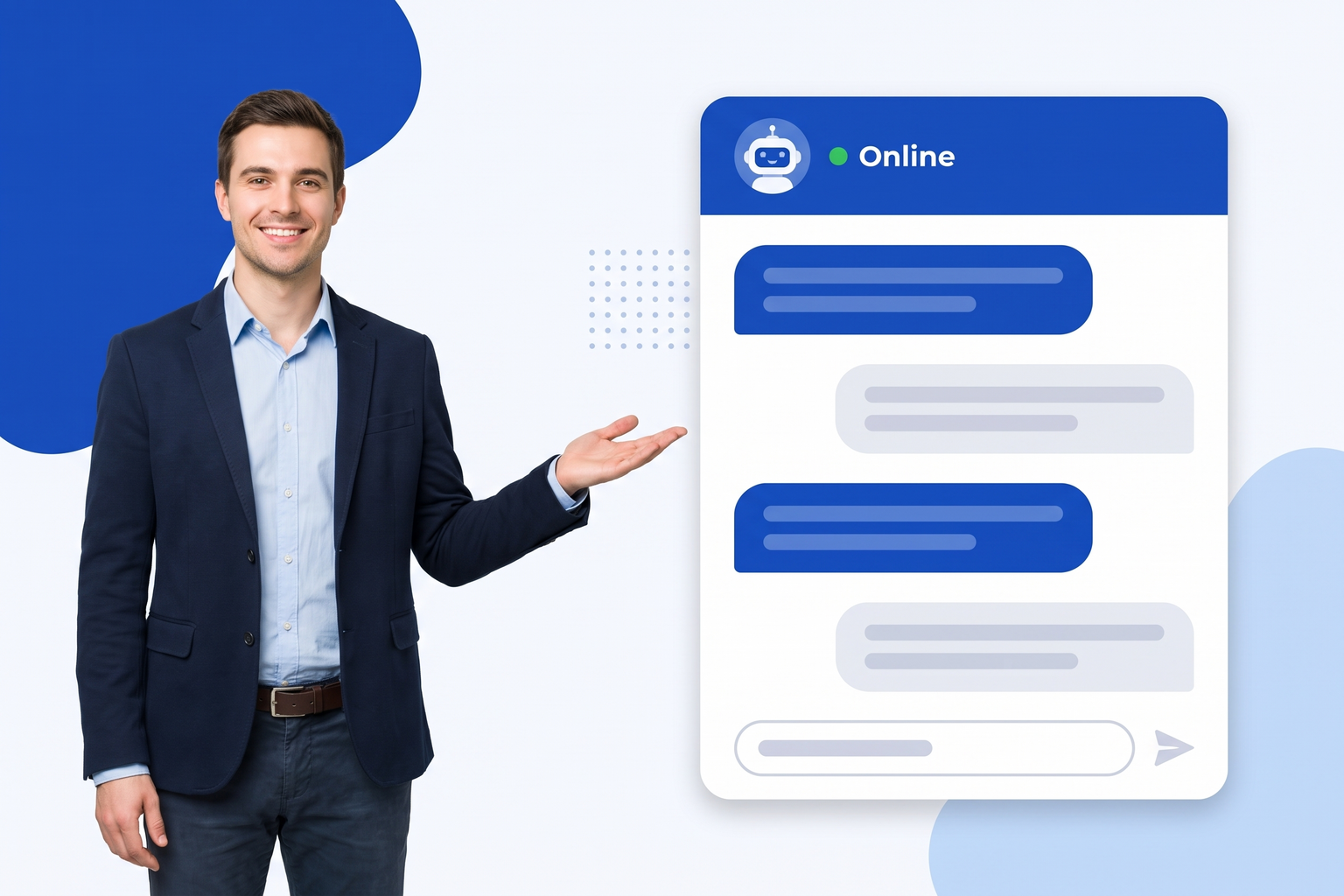 A chat panel on a website answering a visitor question