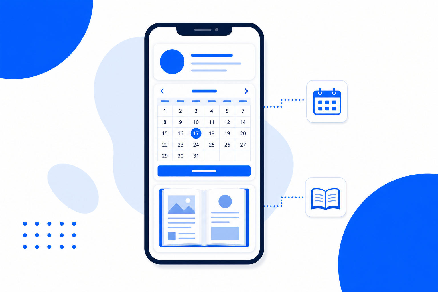 A booking calendar and flipbook embedded inside a digital business card