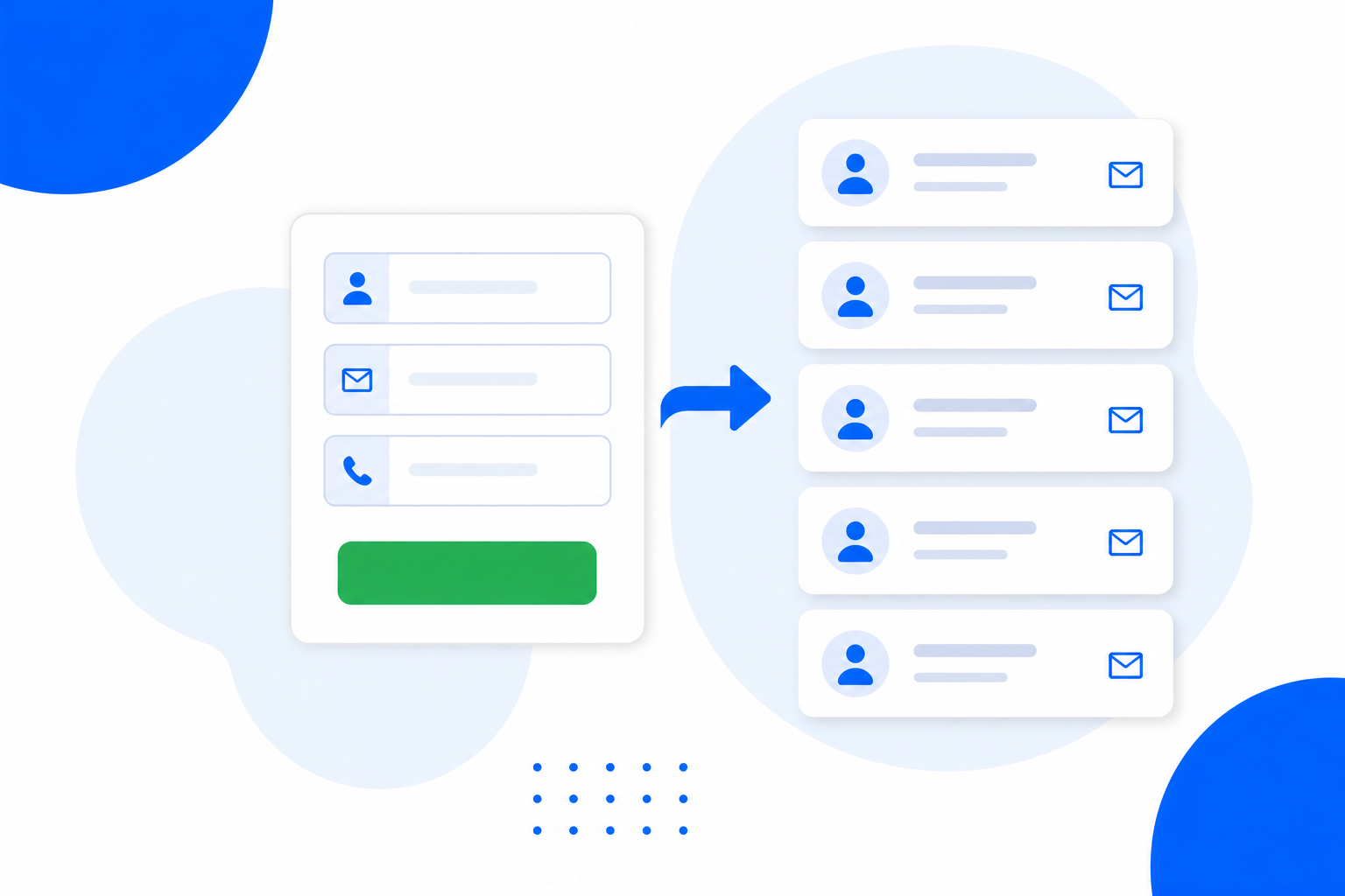 A digital business card form capturing a new contact into a leads inbox