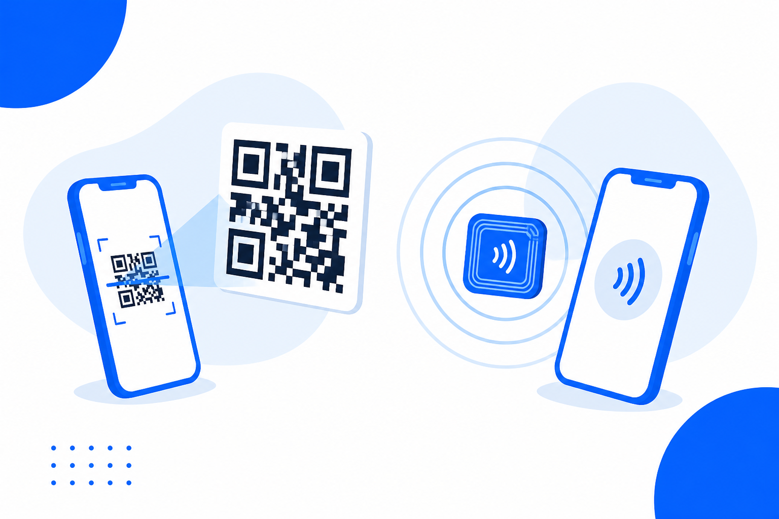 Sharing a digital business card by scanning a QR code and tapping an NFC tag
