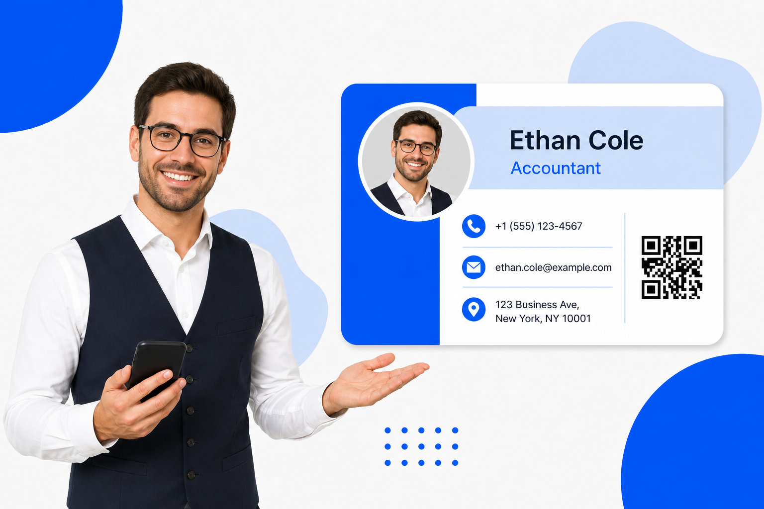 A Accountants sharing a digital business card from their phone