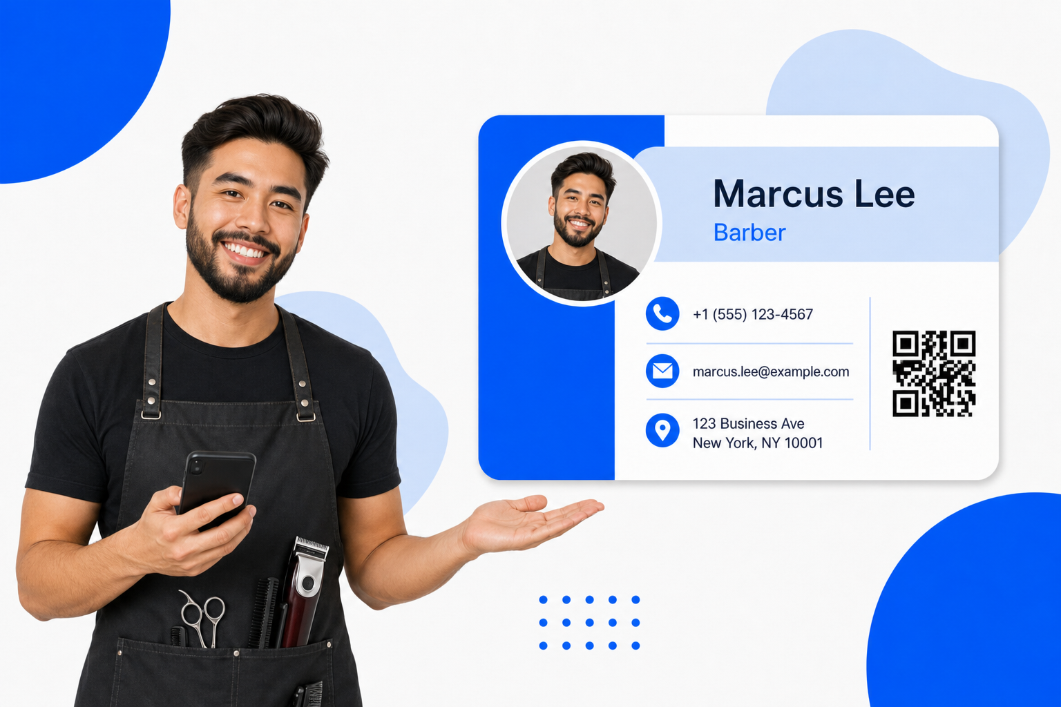 A Barbers sharing a digital business card from their phone