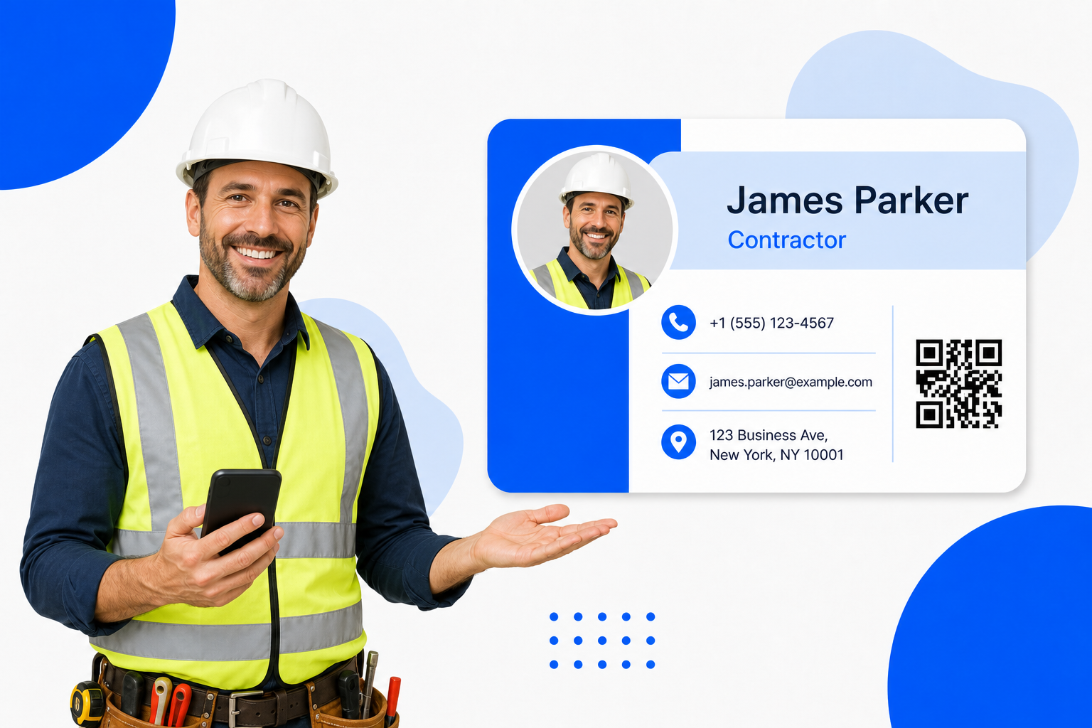 A Contractors sharing a digital business card from their phone