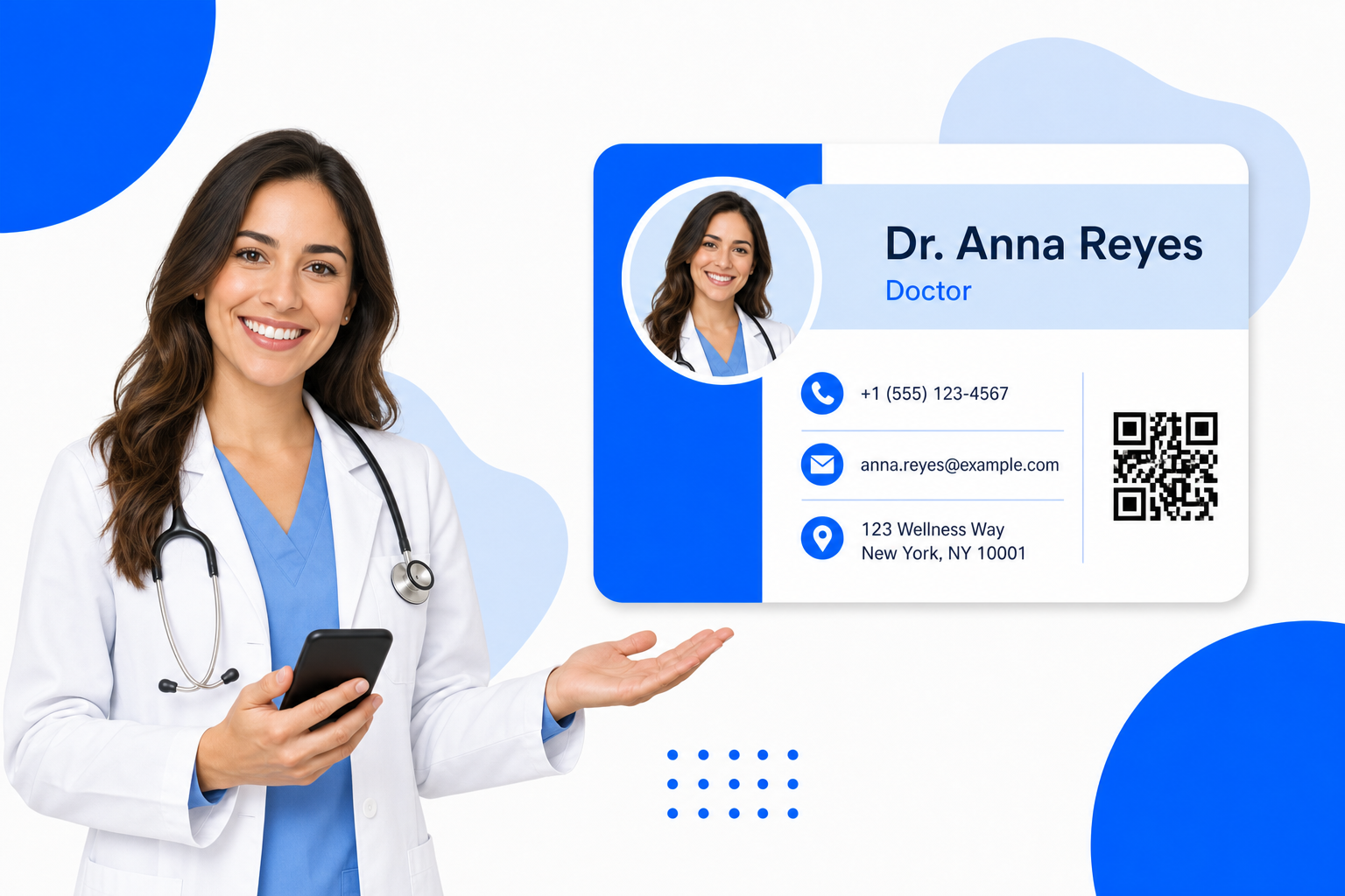 A Doctors sharing a digital business card from their phone