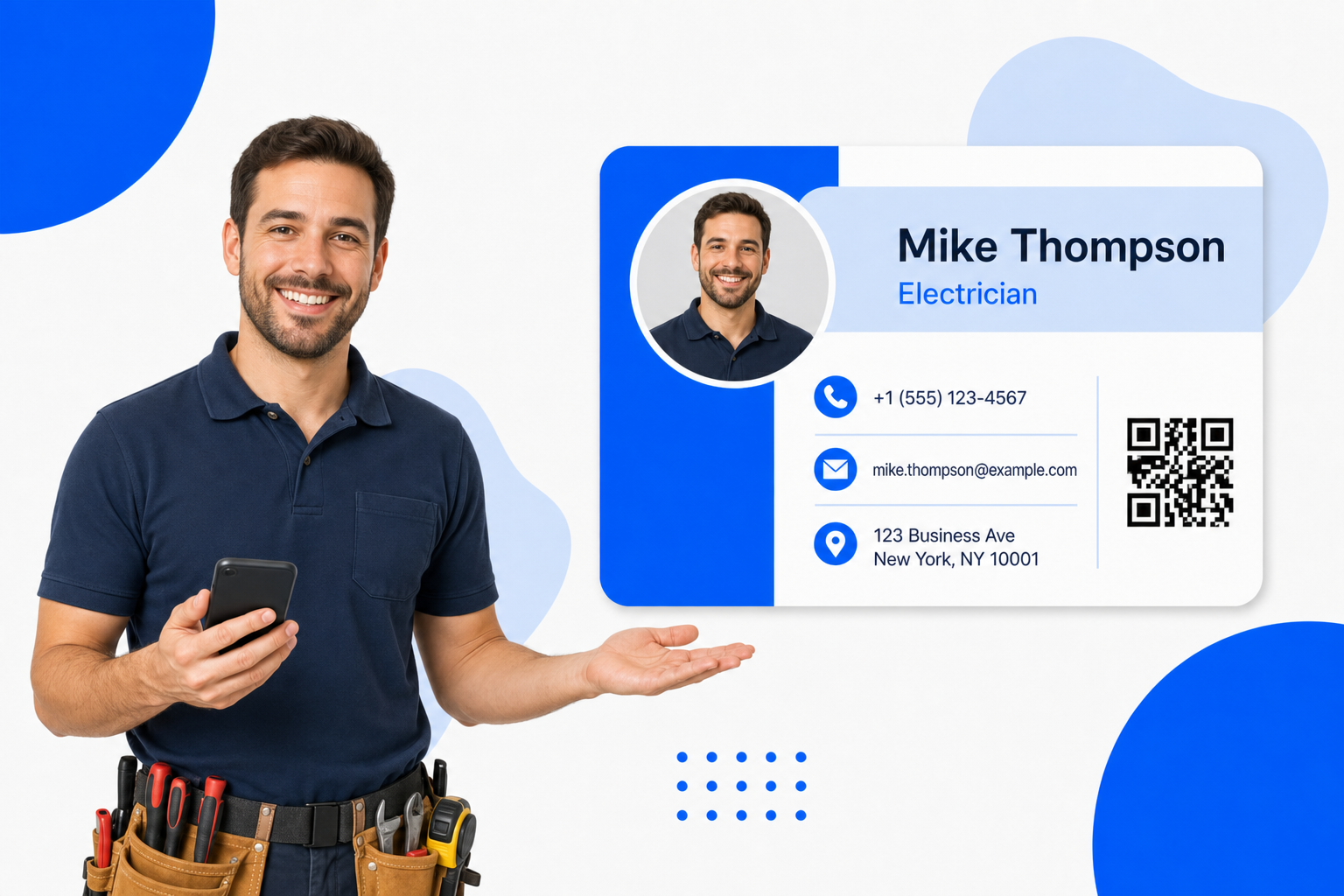 A Electricians sharing a digital business card from their phone