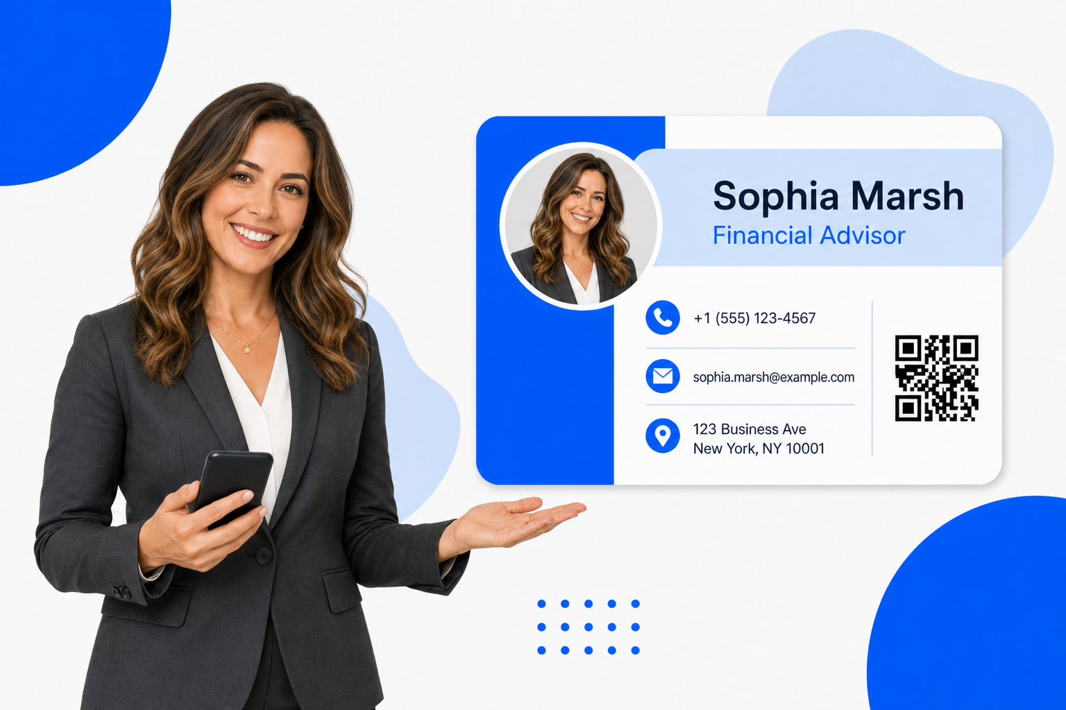 A Financial Advisors sharing a digital business card from their phone