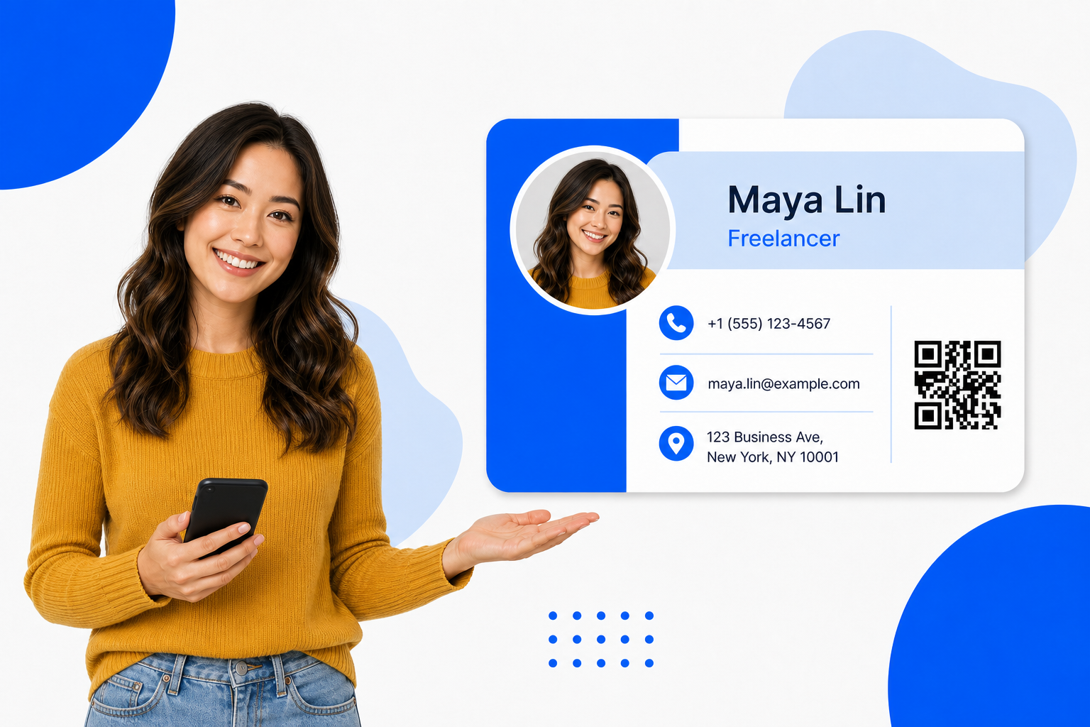 A Freelancers sharing a digital business card from their phone