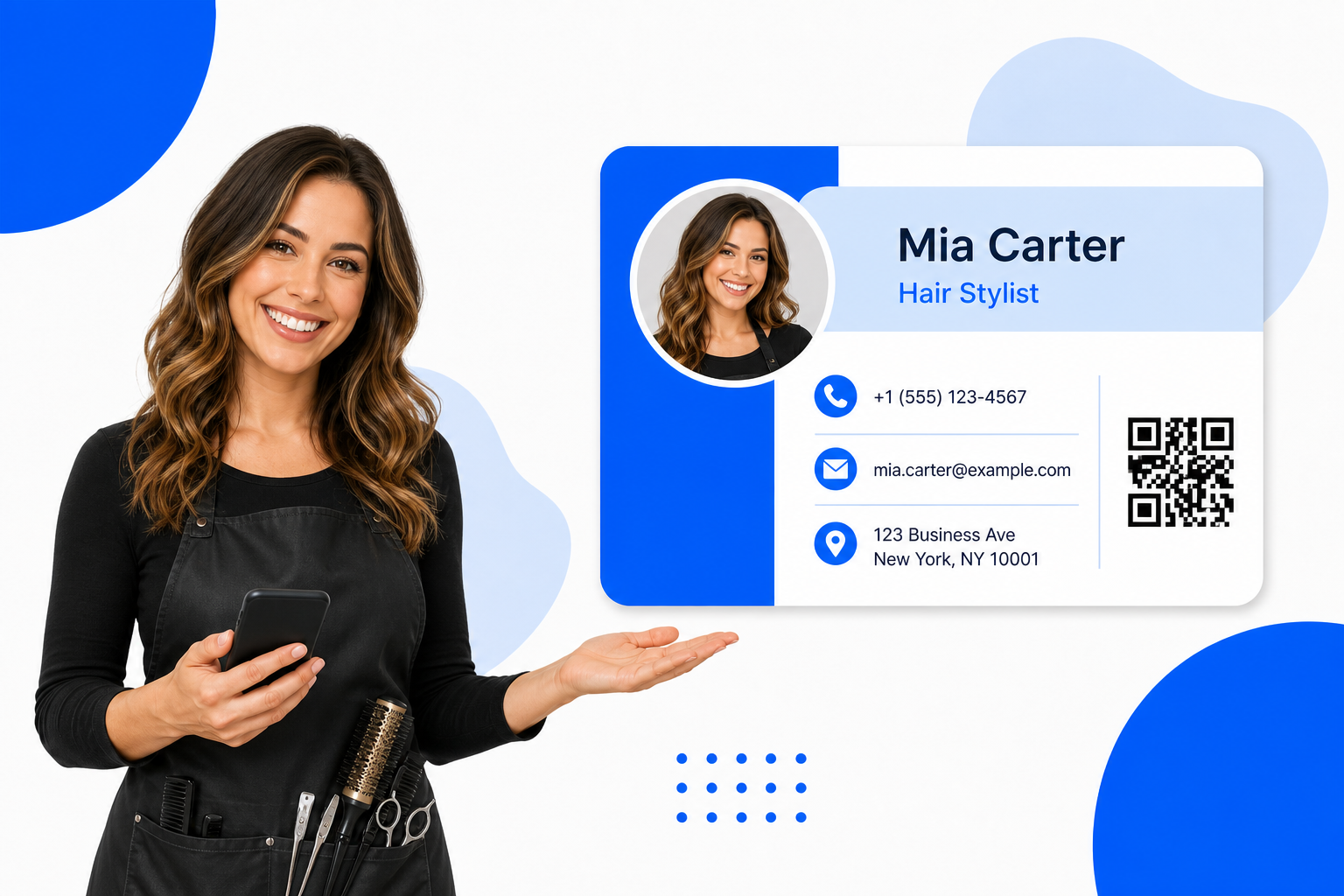 A Hair Stylists sharing a digital business card from their phone