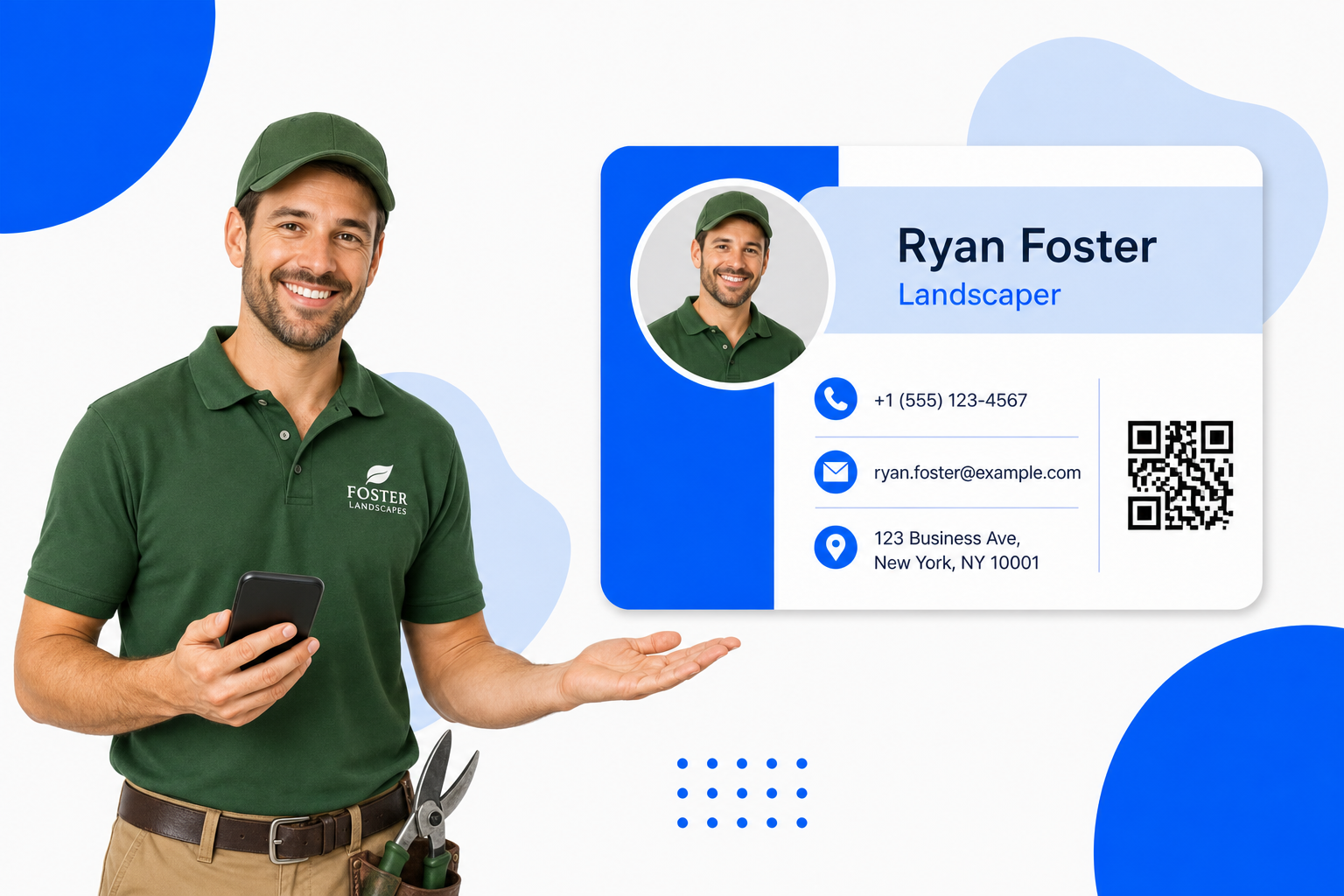 A Landscapers sharing a digital business card from their phone
