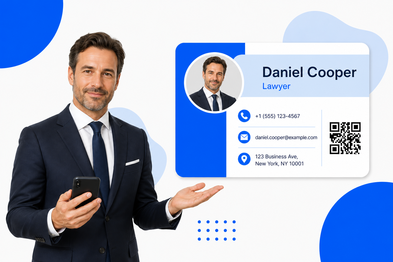 A Lawyers sharing a digital business card from their phone
