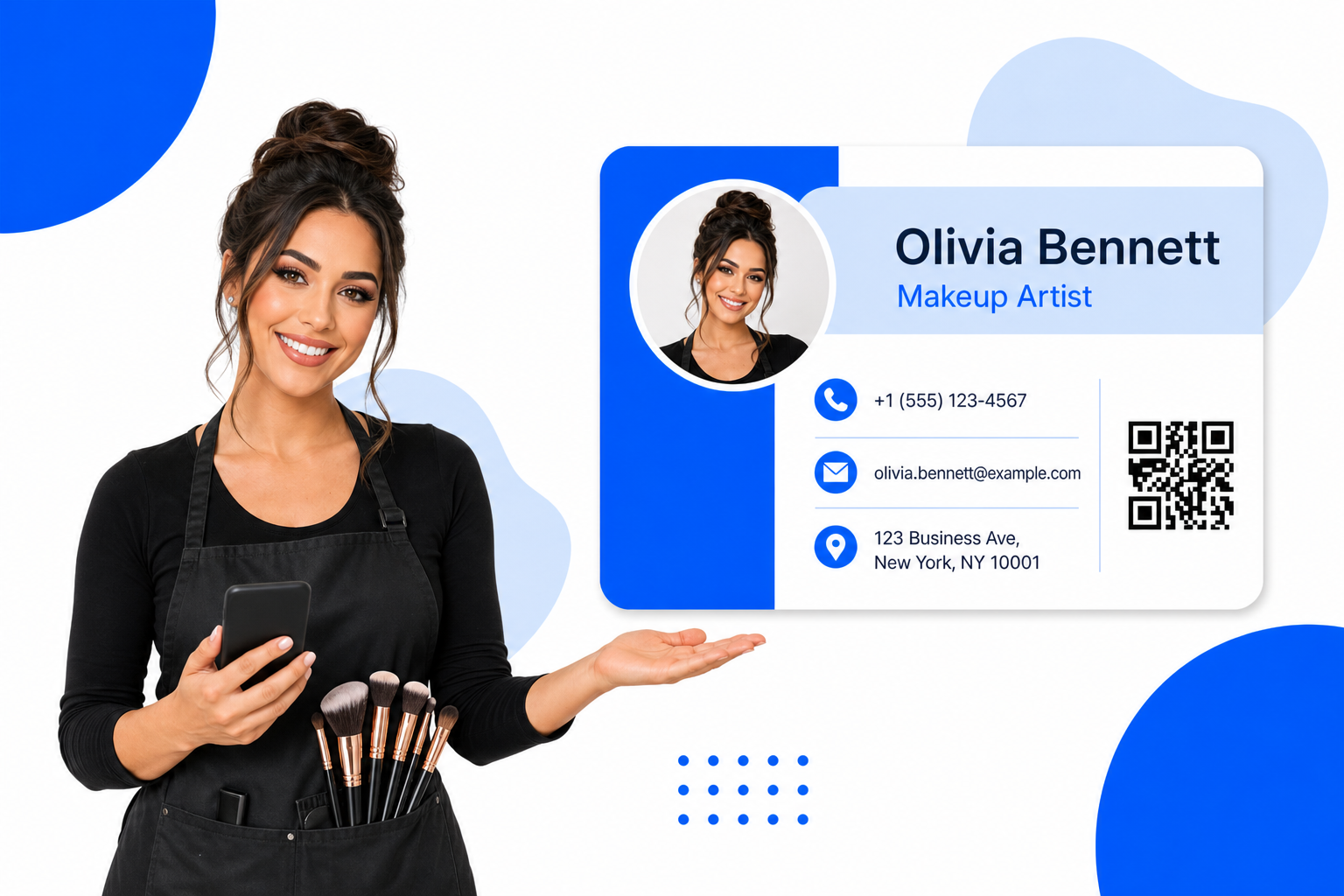 A Makeup Artists sharing a digital business card from their phone