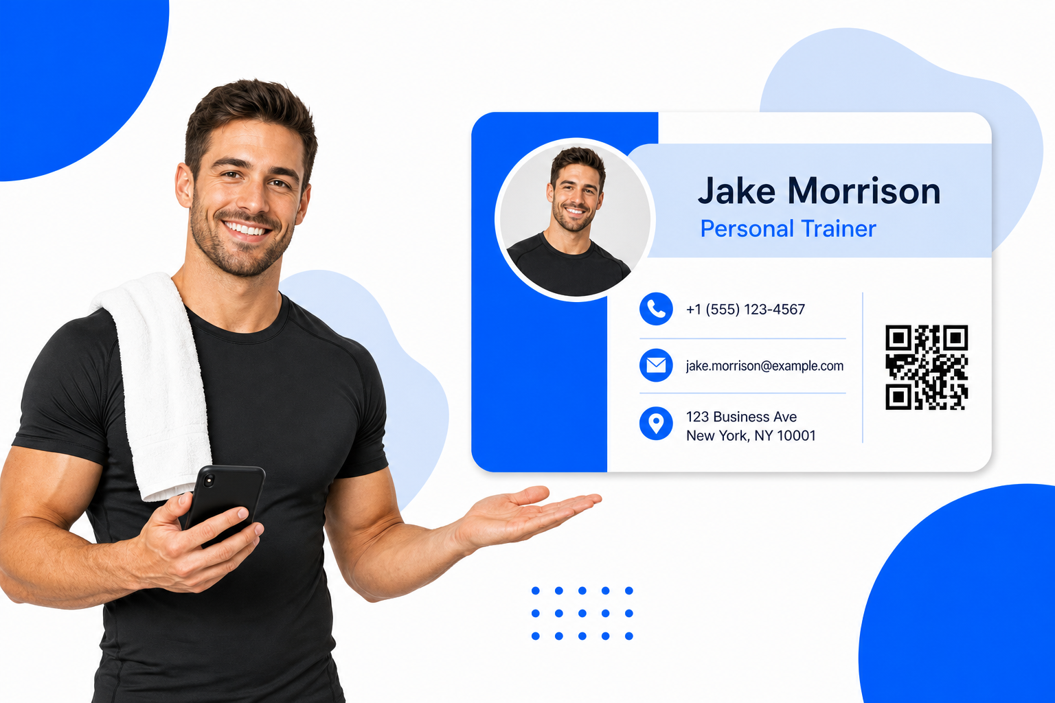 A Personal Trainers sharing a digital business card from their phone
