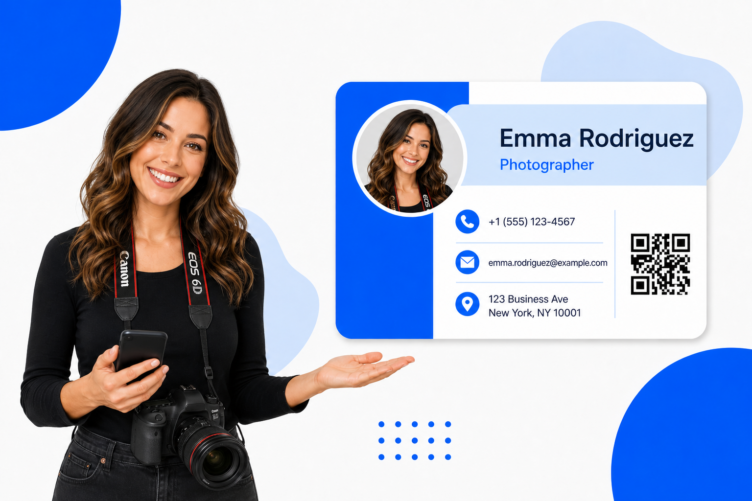 A Photographers sharing a digital business card from their phone