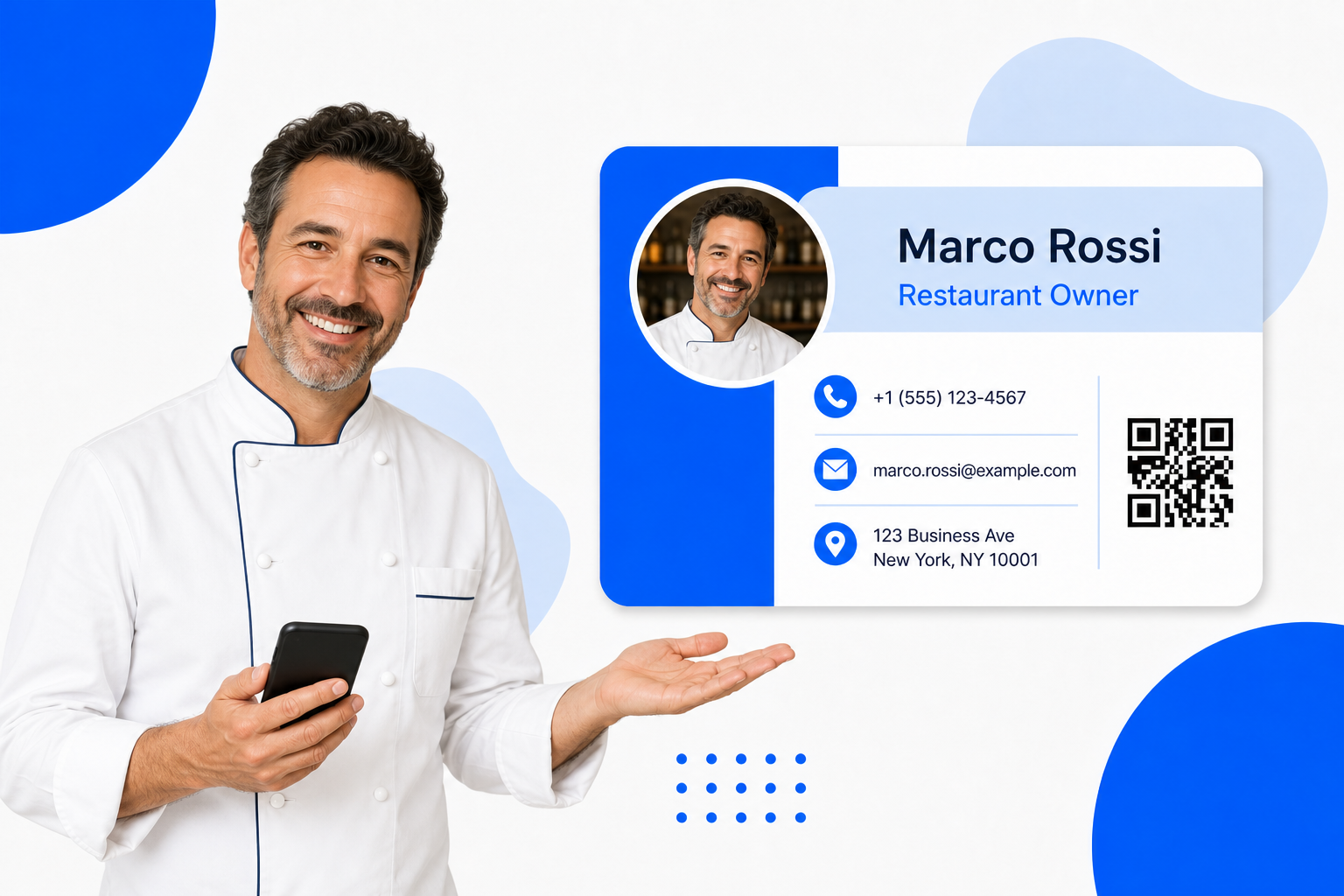 A Restaurants sharing a digital business card from their phone