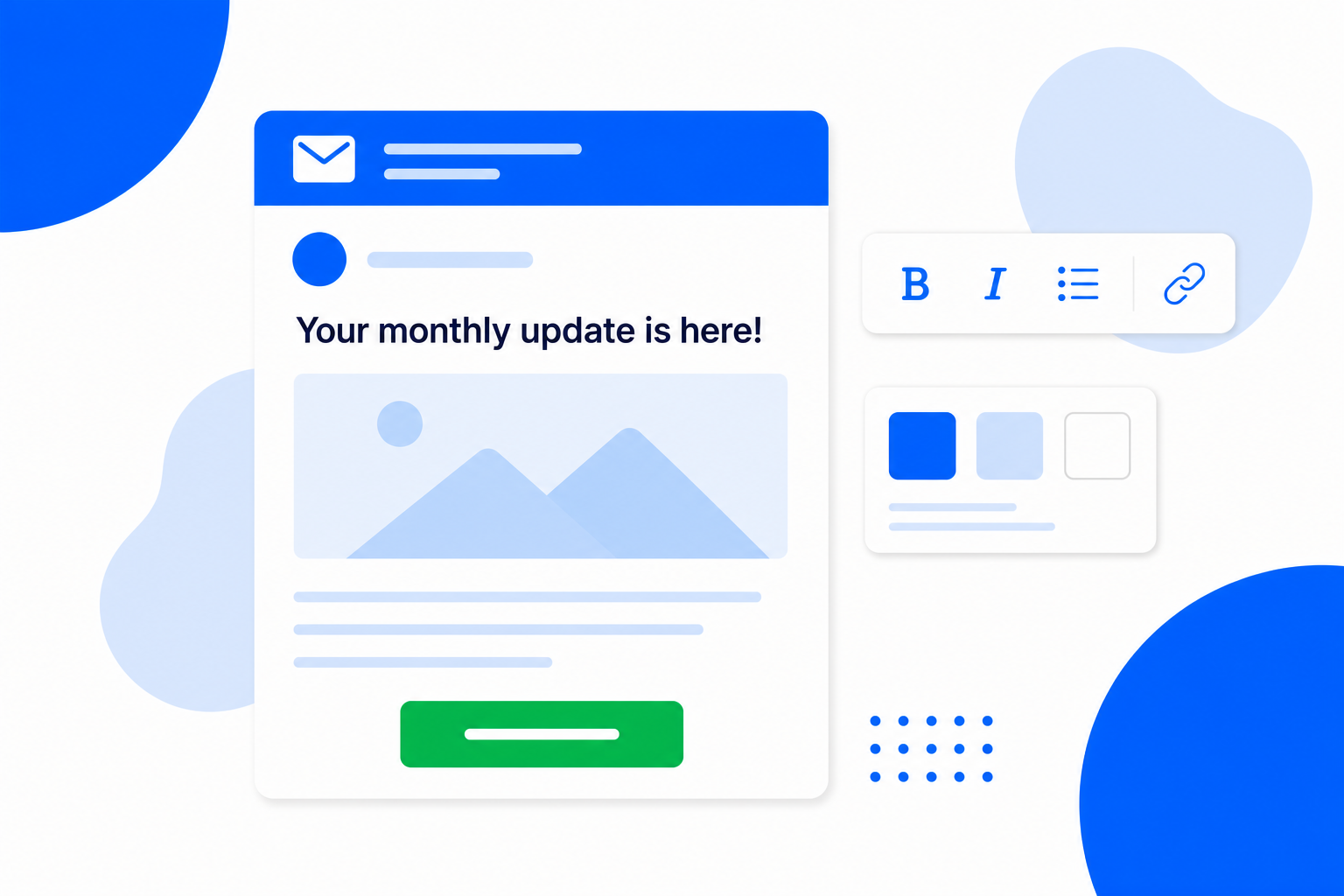 A newsletter being designed in a simple drag-free editor