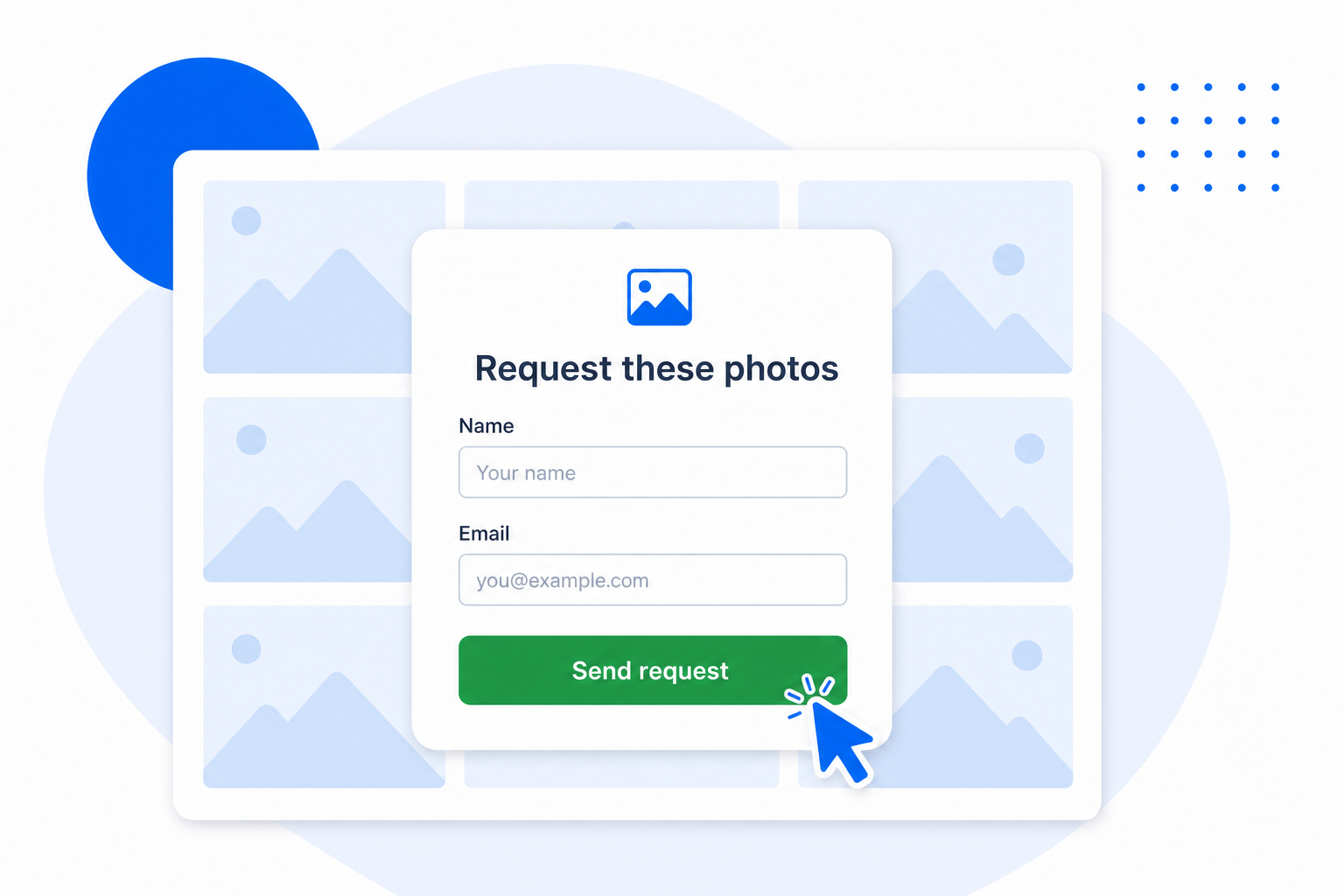 A request form overlay on top of a gallery capturing a lead