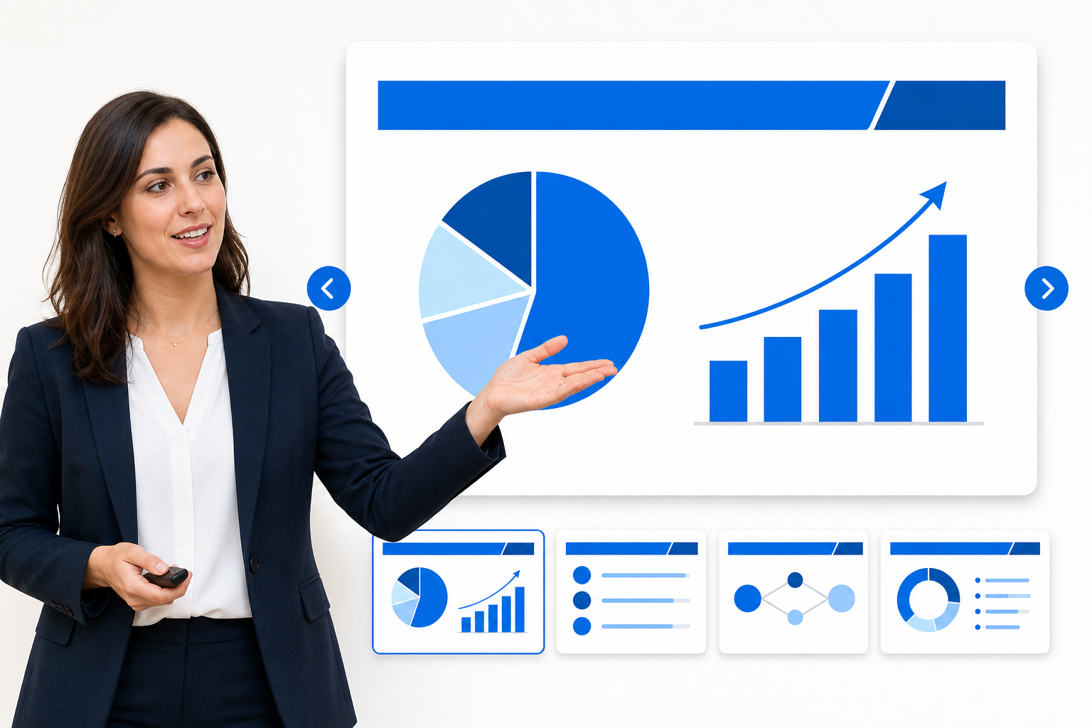 Businesswoman presenting a sales pitch slide deck