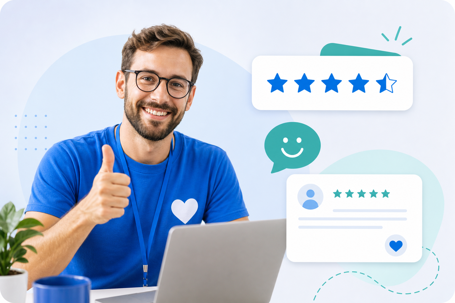 Supporter giving a five-star review and positive feedback