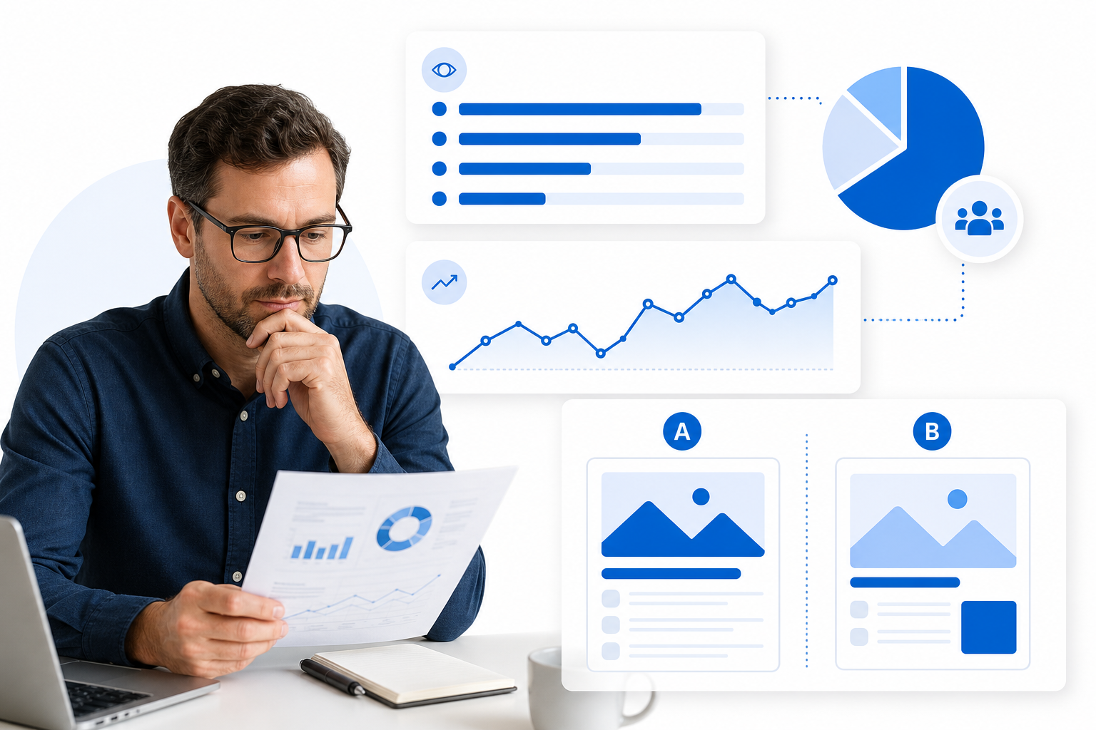 Per-page reader statistics and an A/B split test of two page variants