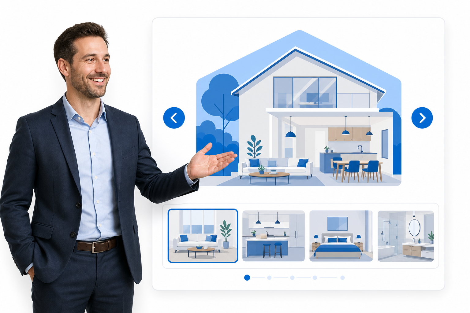 Real estate agent presenting a property tour slide deck