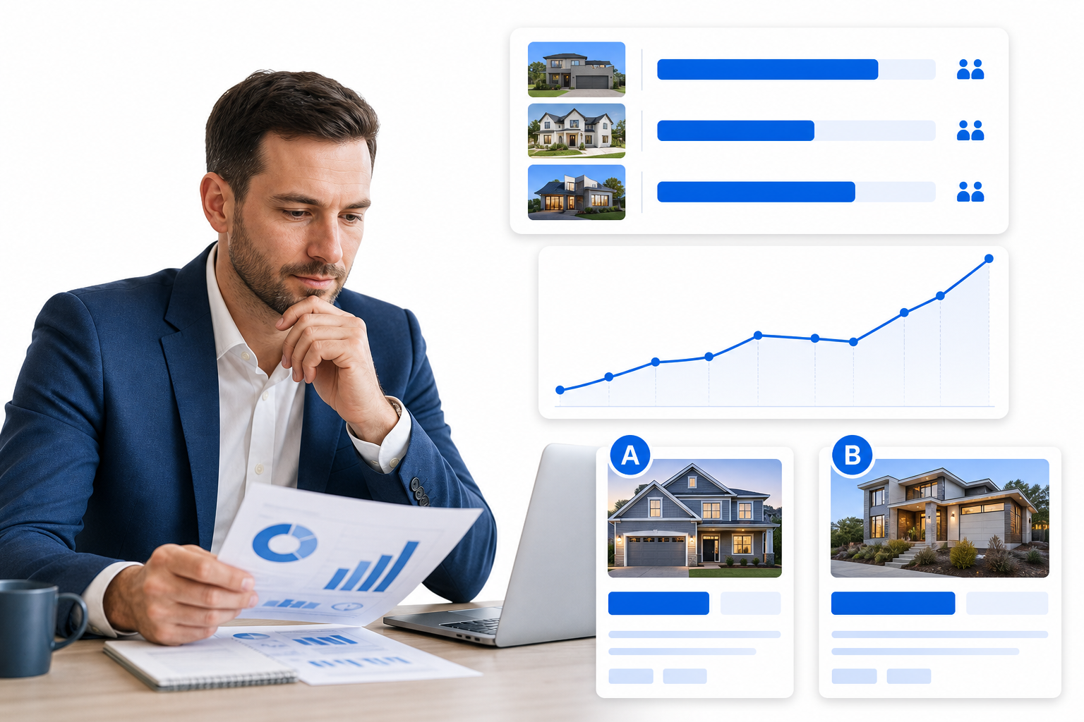 Per-listing engagement statistics and an A/B test of two listings