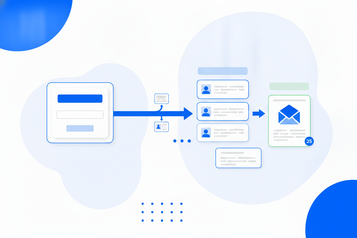 A popup submission flowing into a leads inbox and an email campaign