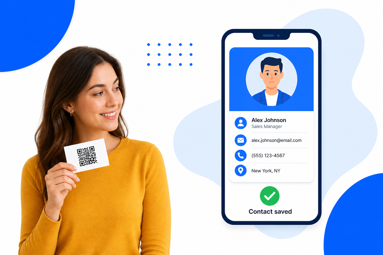 A Business Cards QR code being scanned with a phone