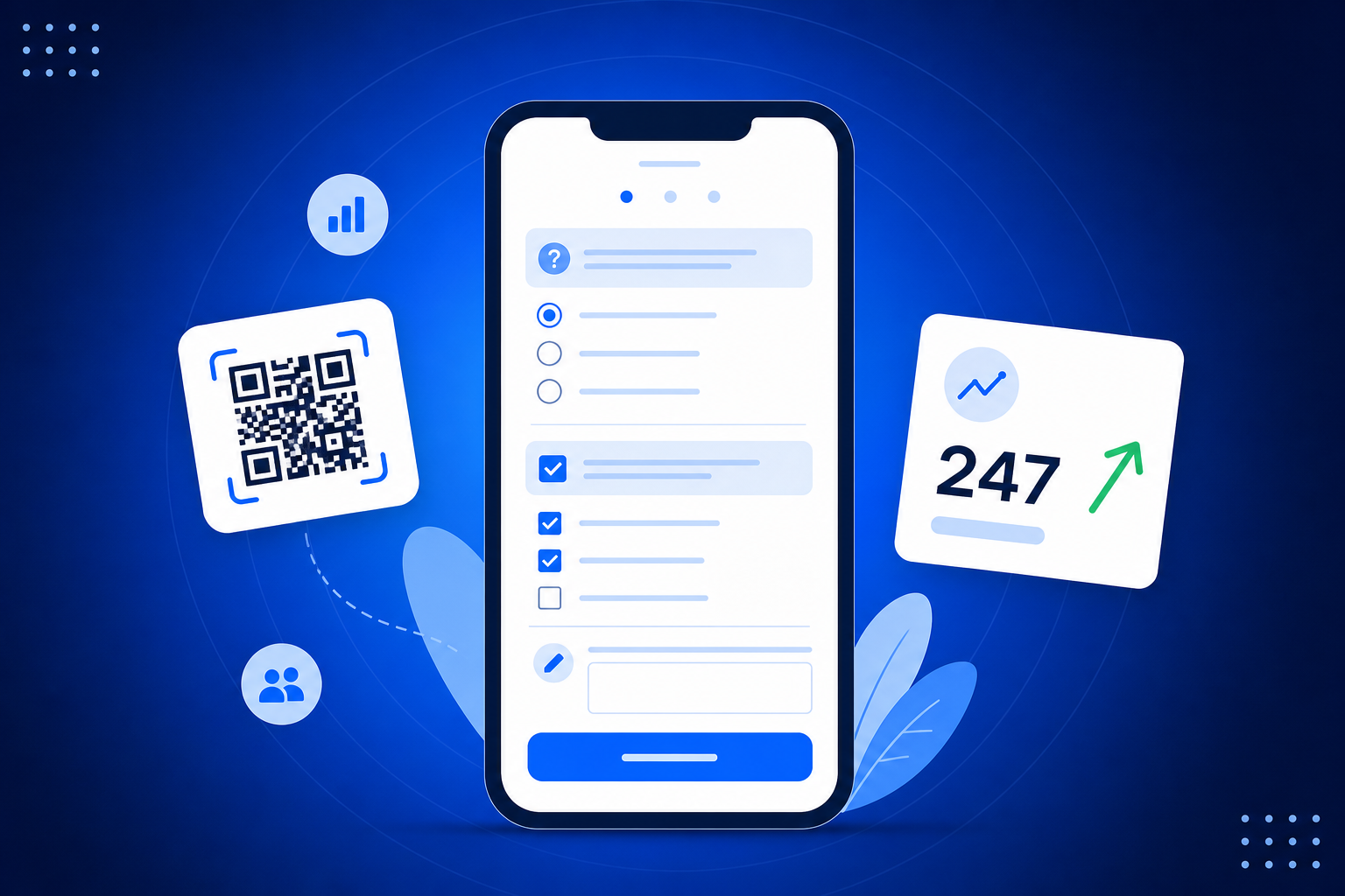 QR Code for Google Forms shown on a phone with a QR code and scan analytics