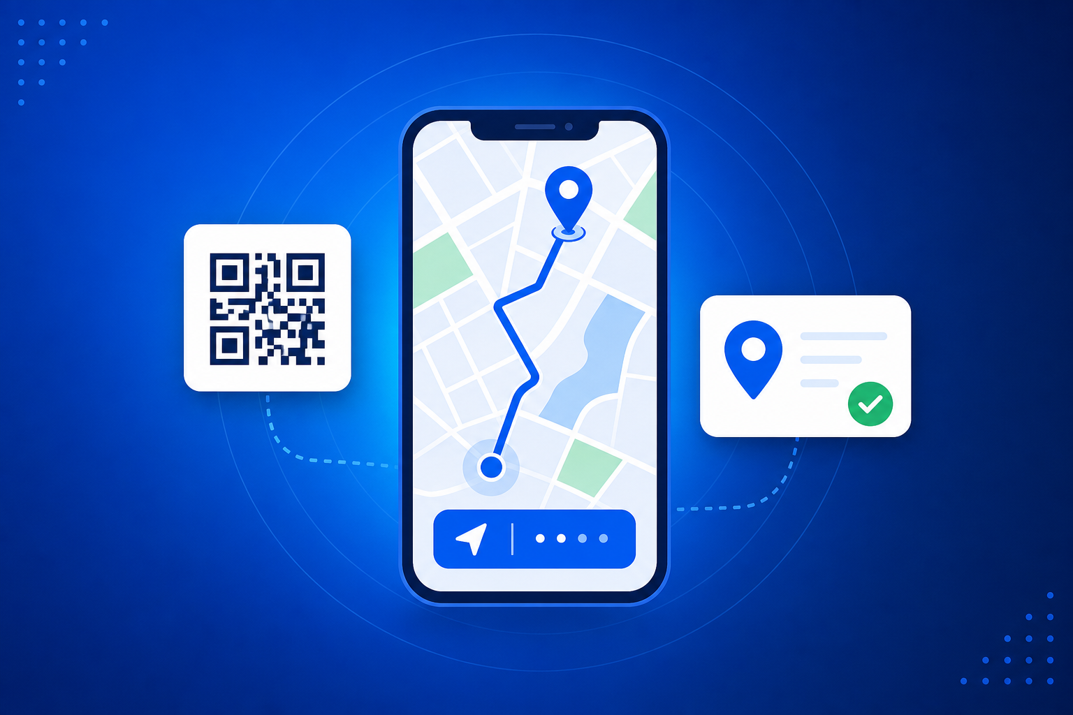 QR Code for Google Maps shown on a phone with a QR code and scan analytics