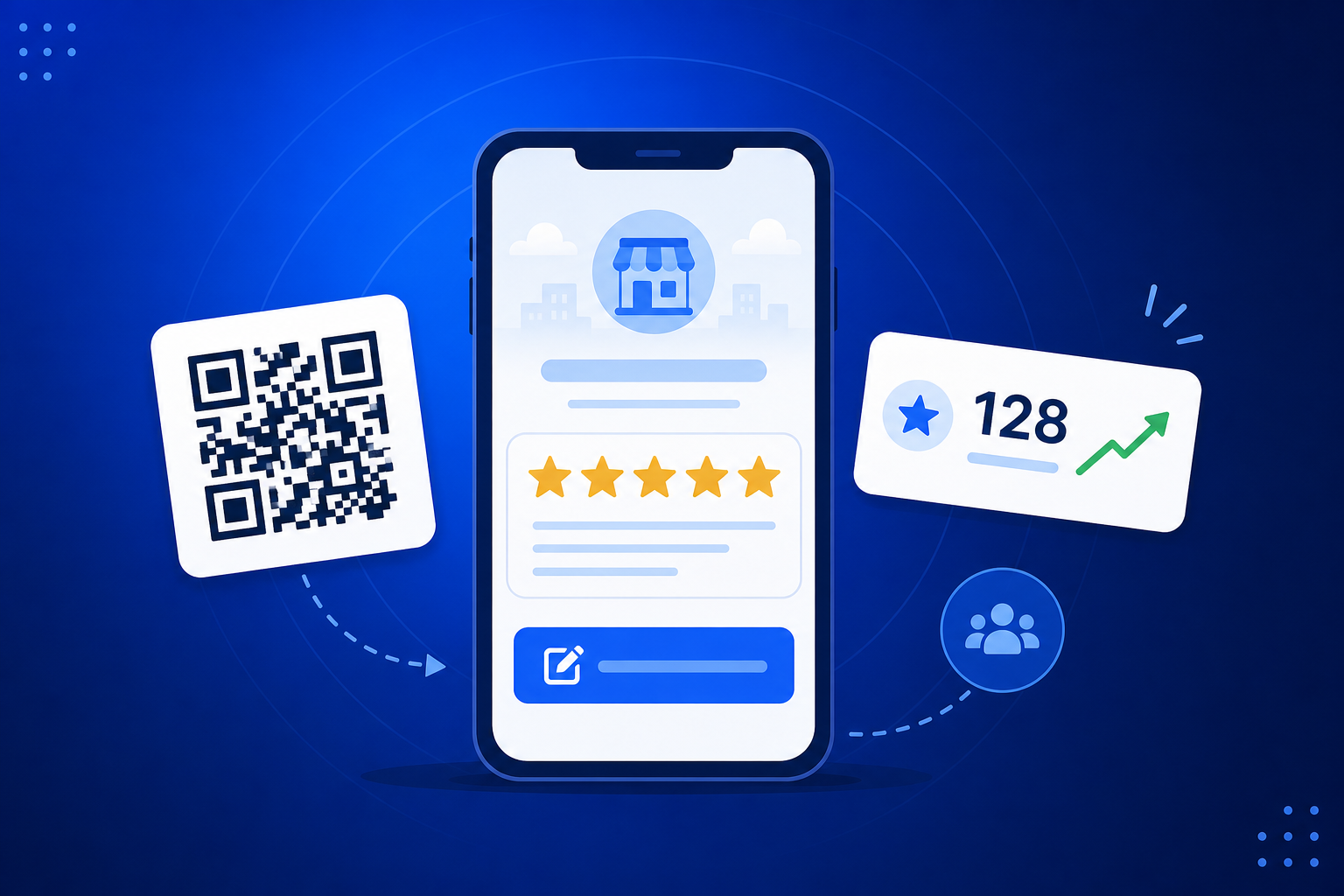 QR Code for Google Reviews shown on a phone with a QR code and scan analytics