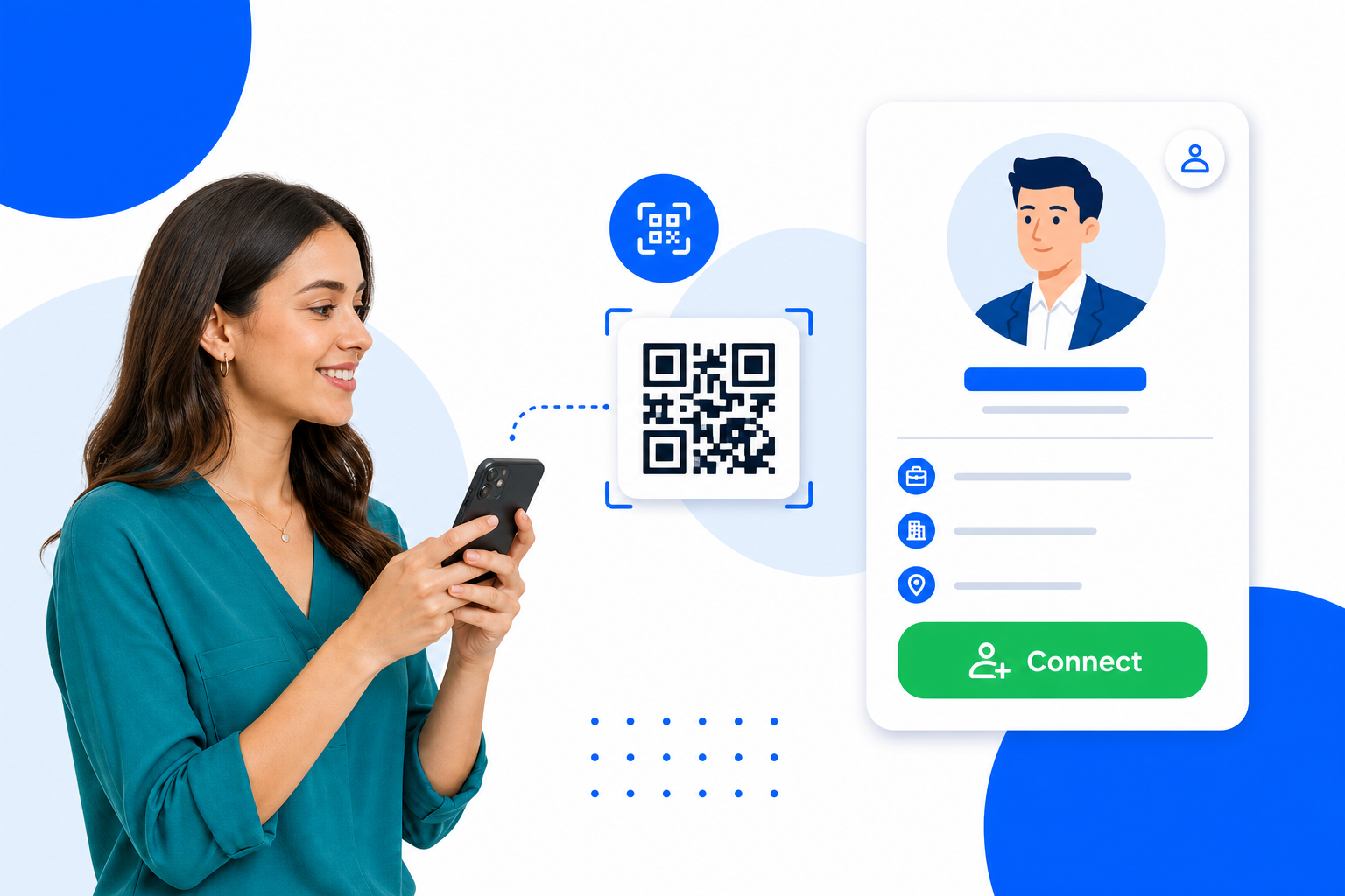 A LinkedIn QR code being scanned with a phone
