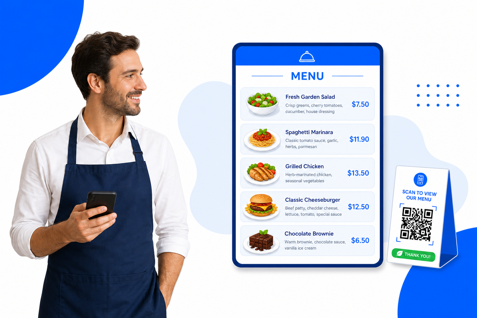 A Menus QR code being scanned with a phone