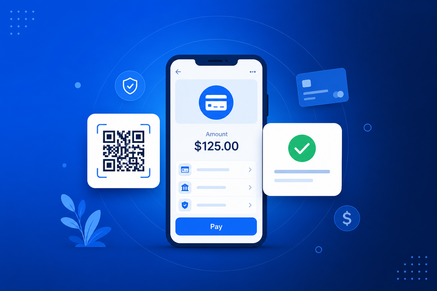 QR Code for Payments shown on a phone with a QR code and scan analytics