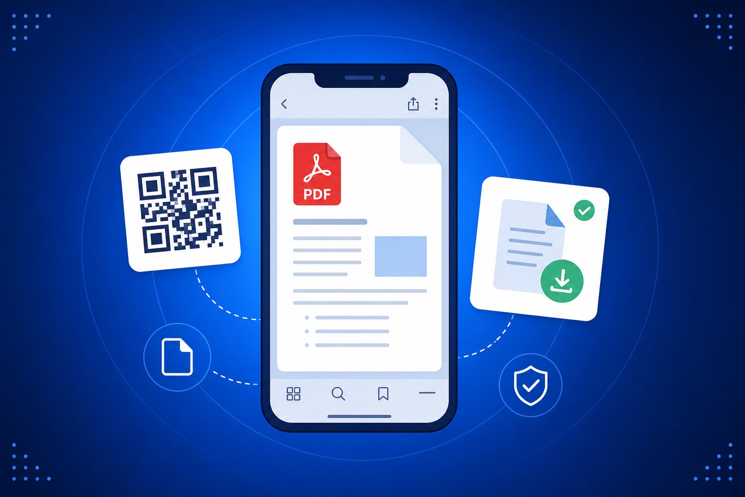 QR Code for PDF shown on a phone with a QR code and scan analytics
