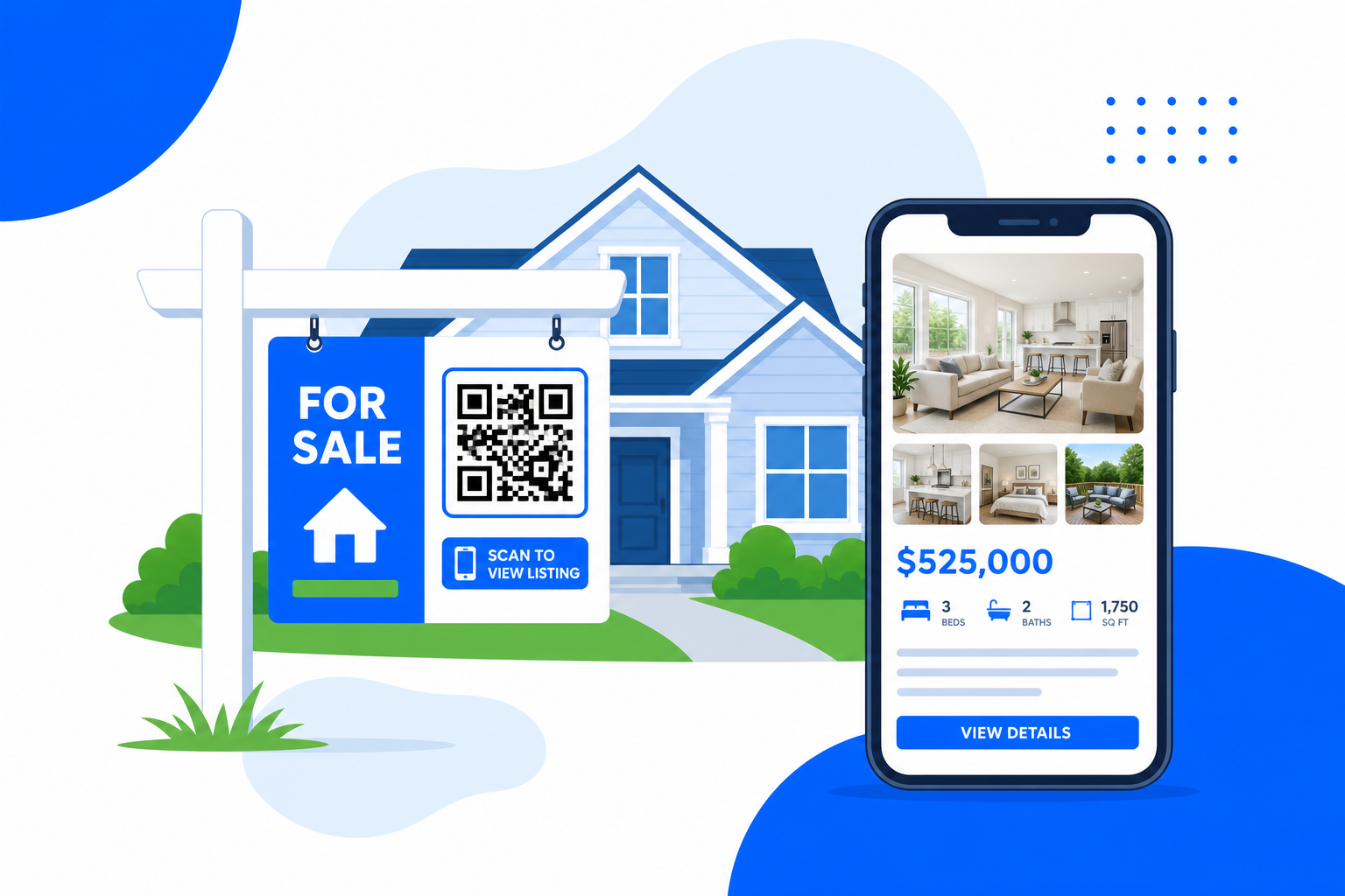 A Real Estate QR code being scanned with a phone