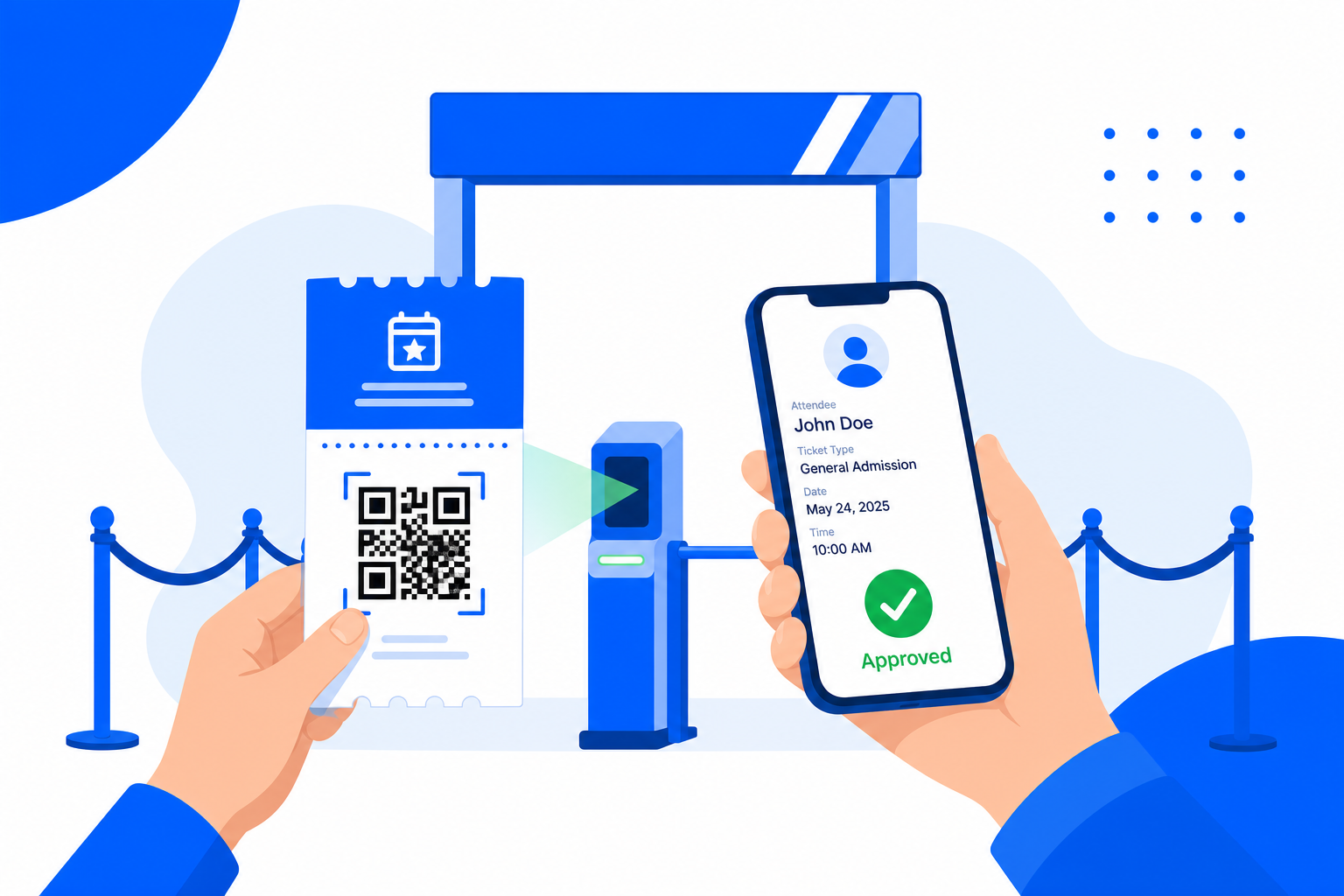 A Tickets QR code being scanned with a phone