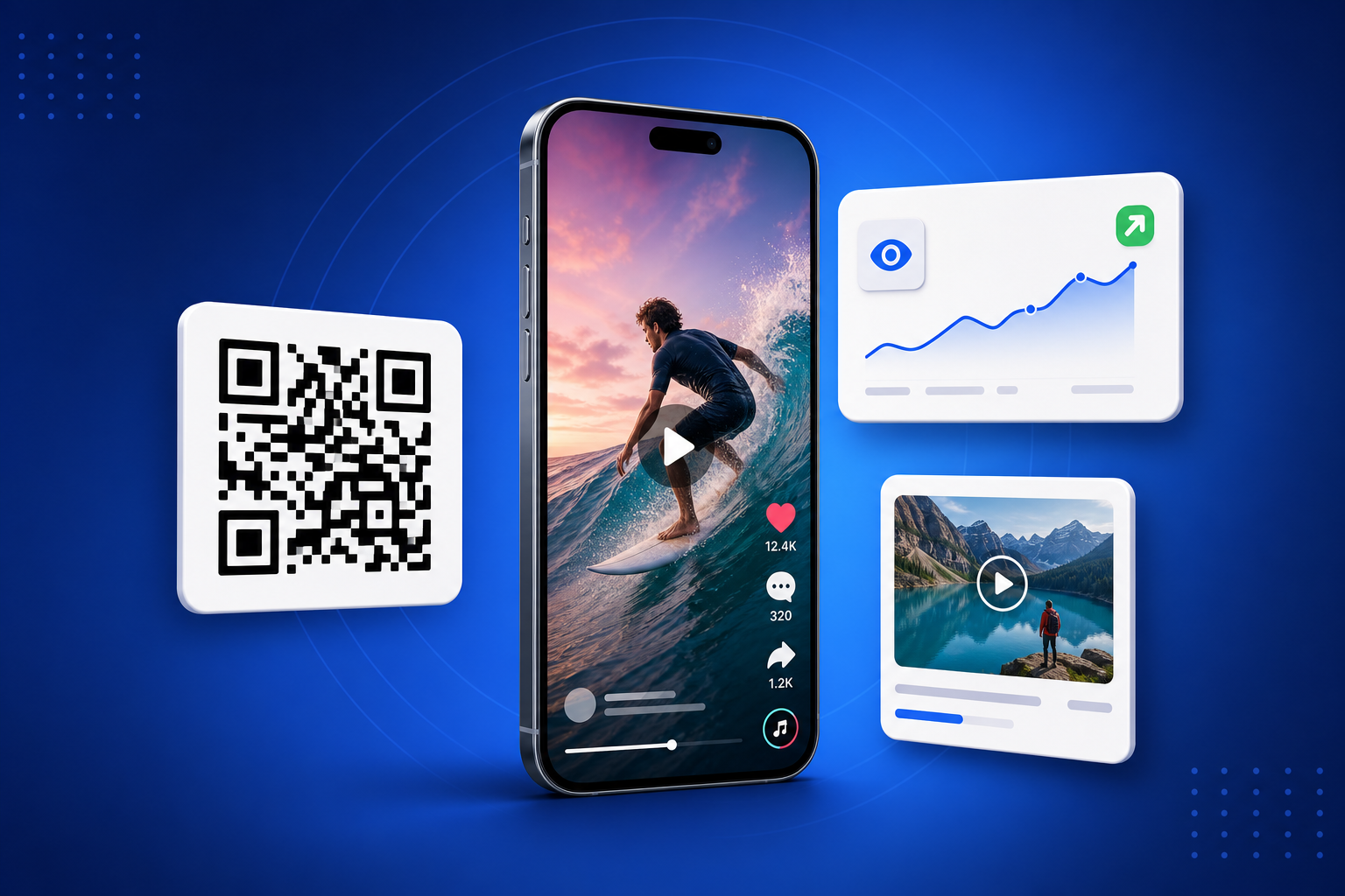 QR Code for TikTok shown on a phone with a QR code and scan analytics