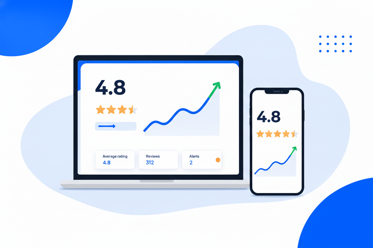 Reputation dashboard for Dentists showing rating, reviews and trend