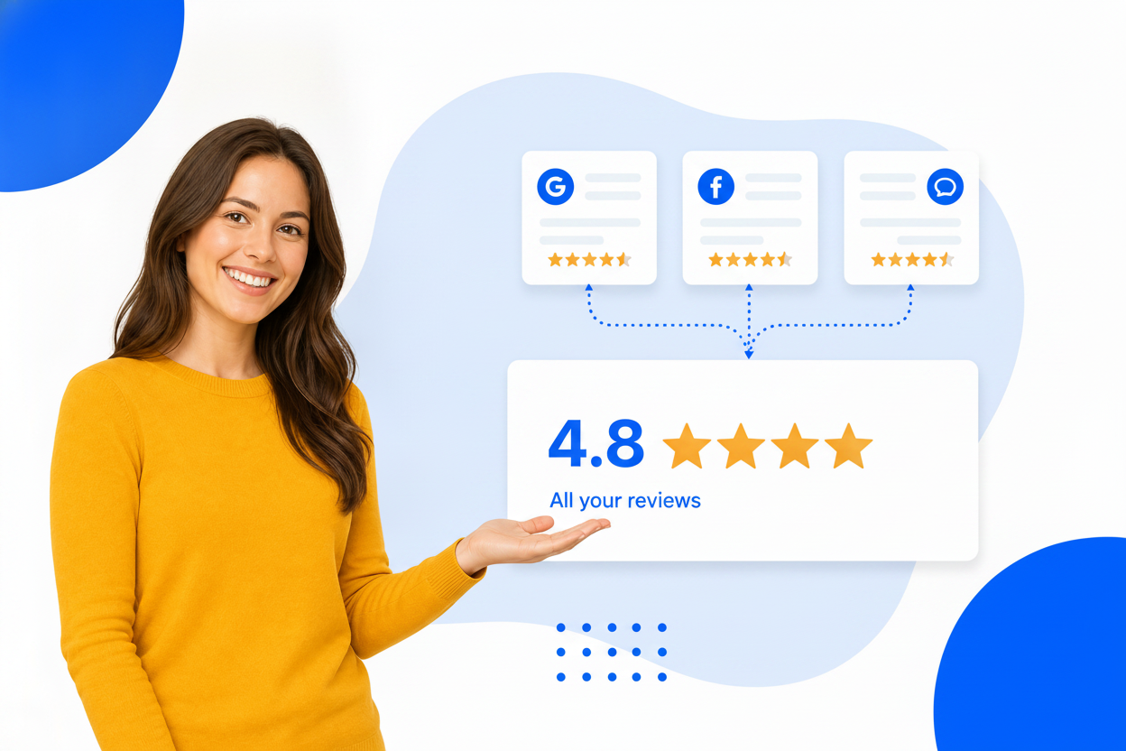 Reviews from multiple platforms brought into one reputation dashboard for Dentists