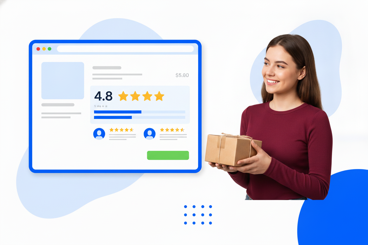 A amazon reviews widget with star ratings and customer review cards