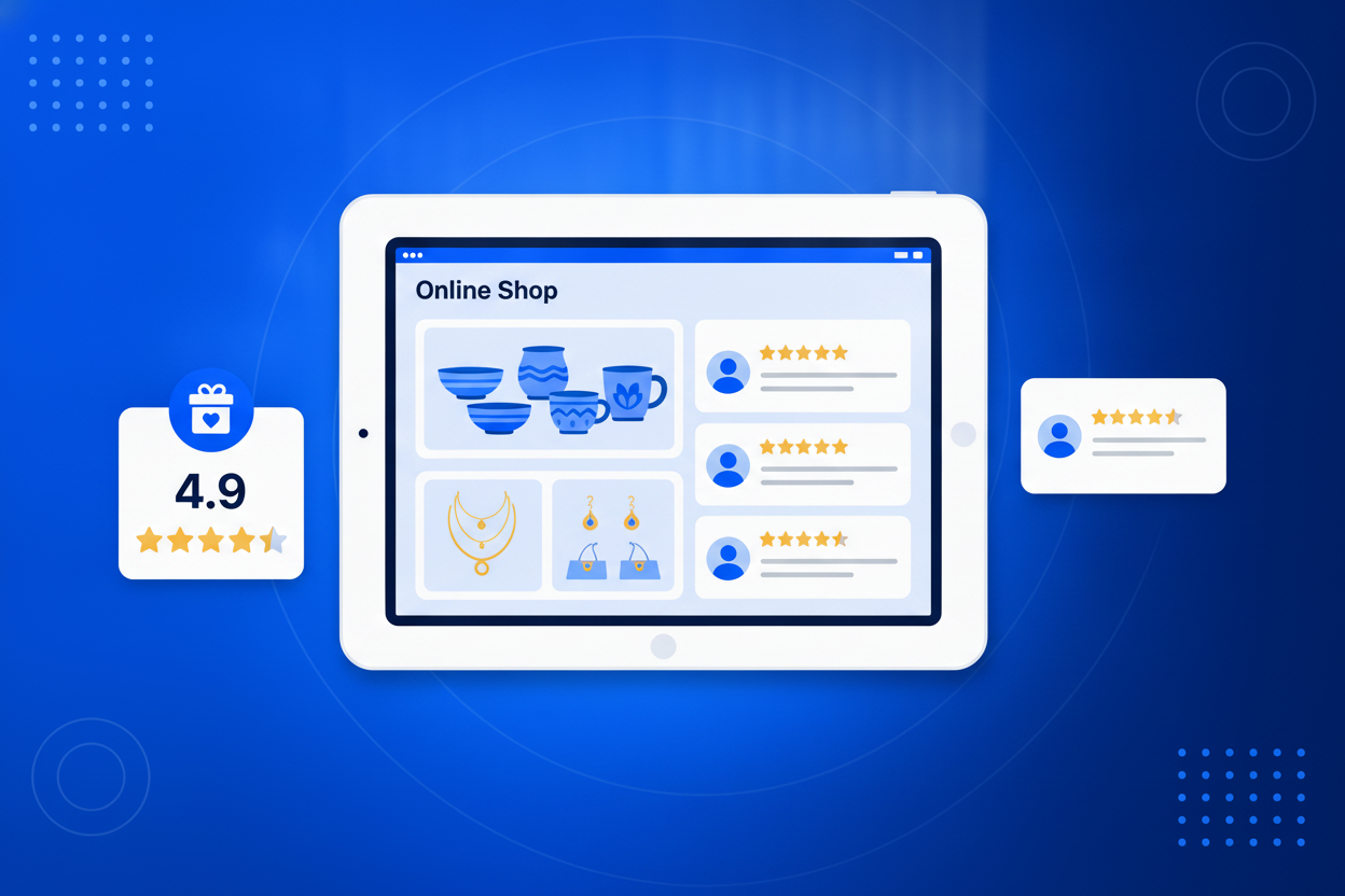 Etsy Reviews Widget showing star ratings and review cards on a website