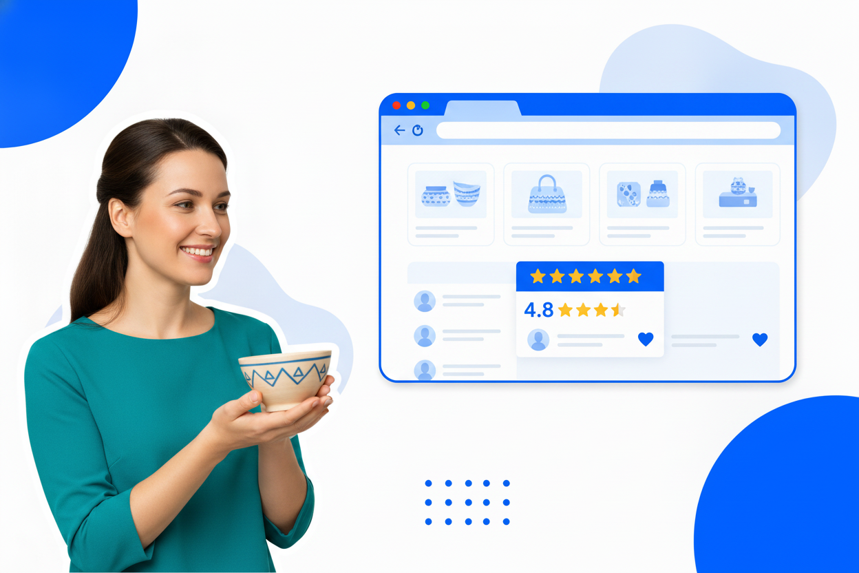 A etsy reviews widget with star ratings and customer review cards