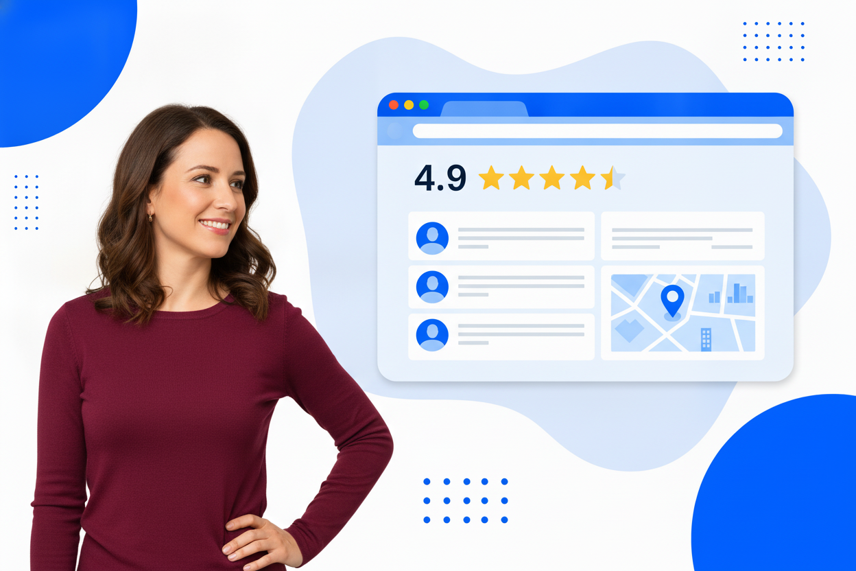 A google reviews widget with star ratings and customer review cards