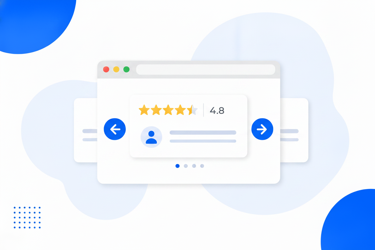 A review carousel with star ratings and customer review cards