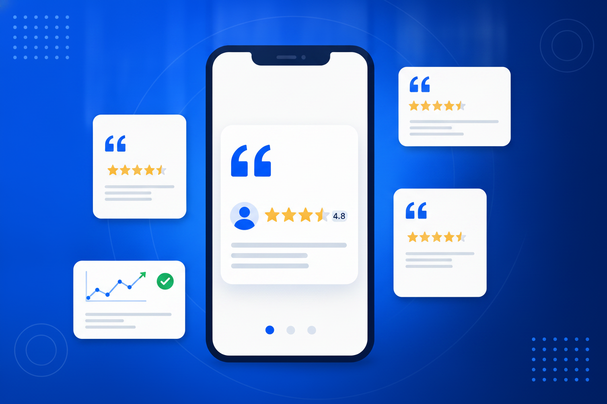 Testimonial Slider showing star ratings and review cards on a website