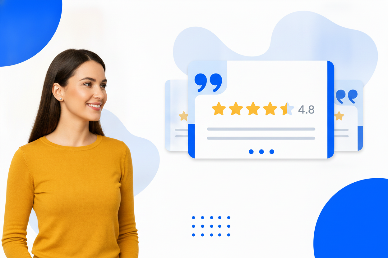 A testimonial slider with star ratings and customer review cards